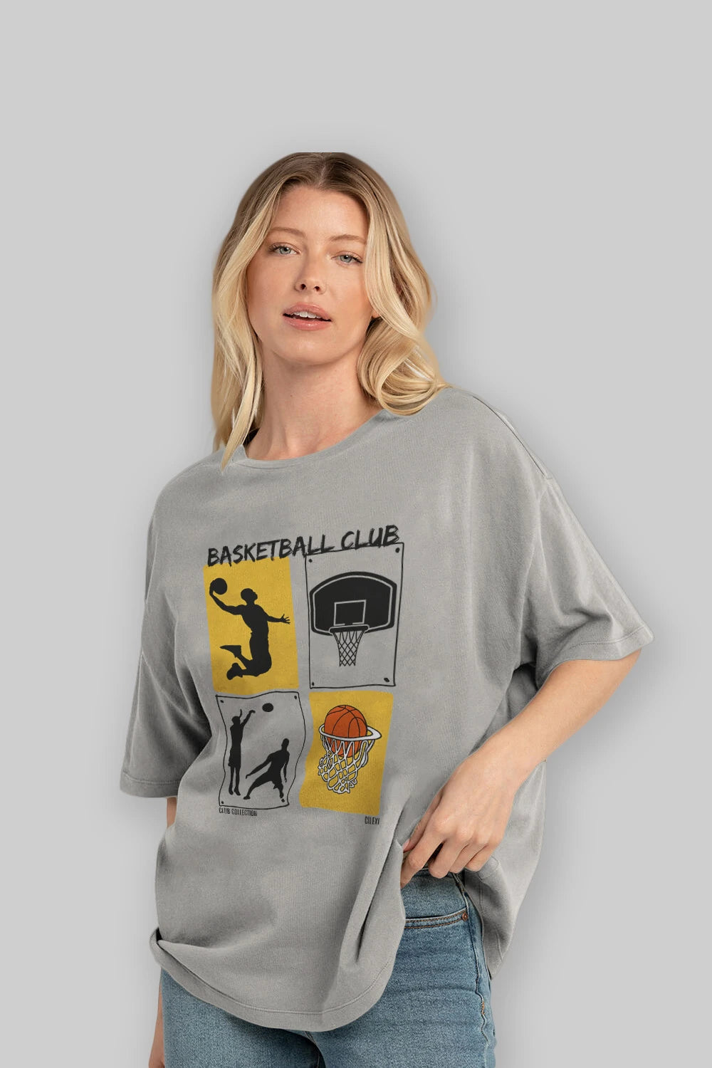Basketball Club ön Baskılı Oversize t-shirt Erkek Kadın %100 Pamuk Bisiklet Yaka tişort
