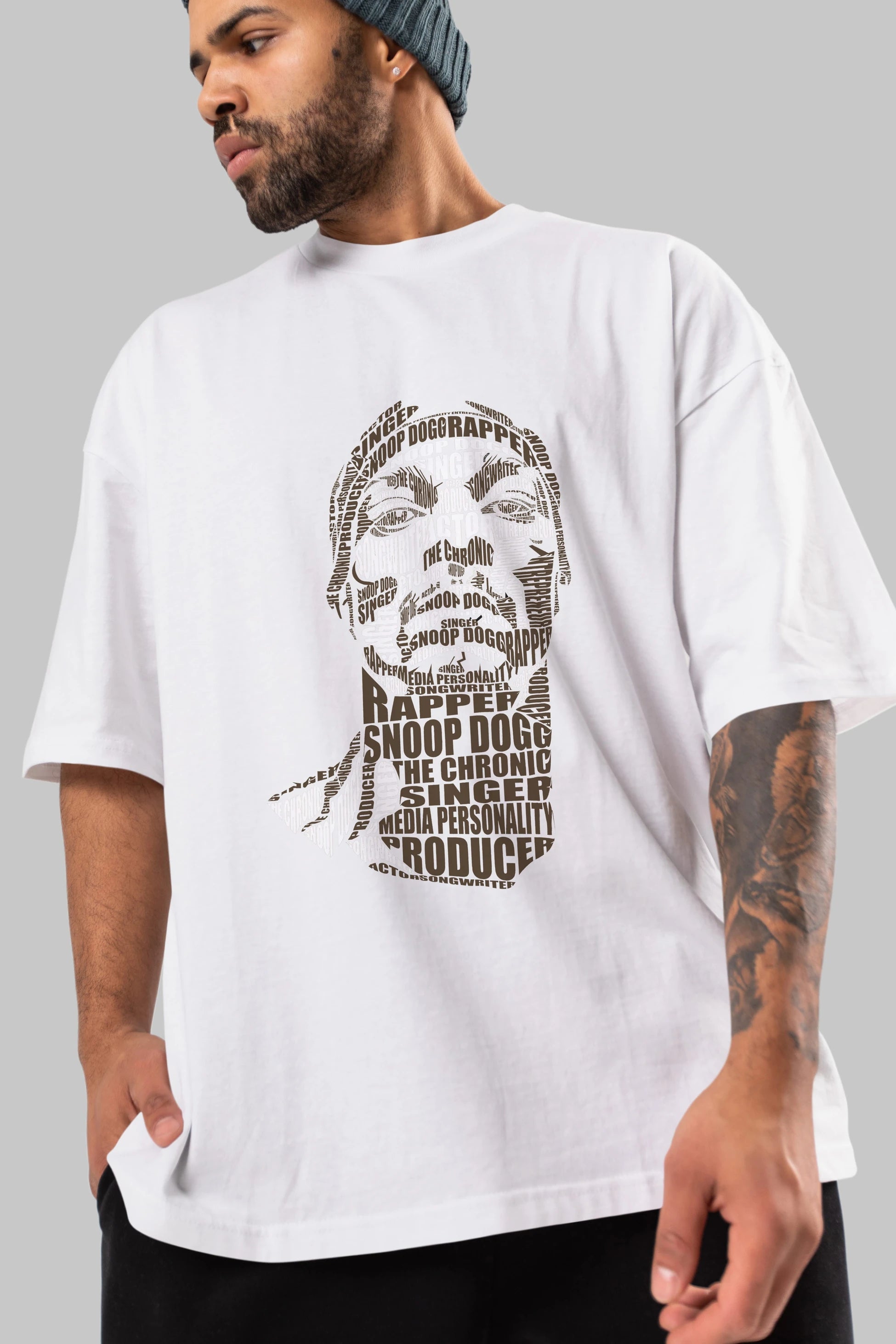 Snoop Dogg Calligram Ön Baskılı Oversize t-shirt %100 pamuk Erkek Kadın Unisex