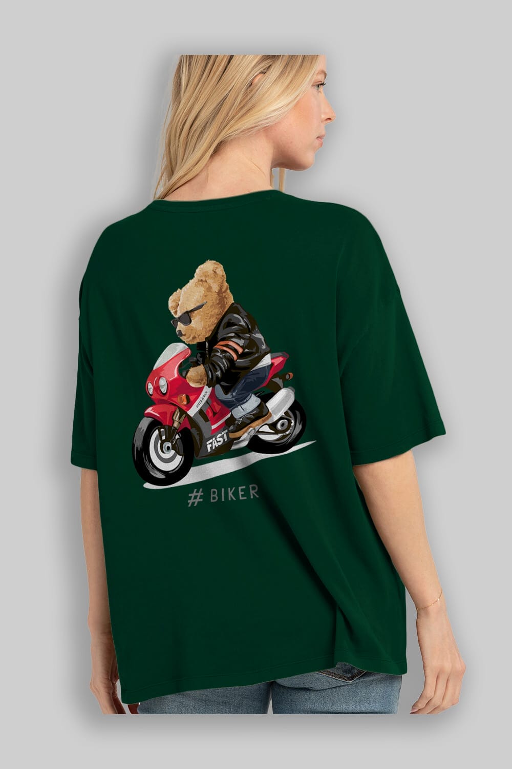 Teddy Bear Biker Arka Baskılı Oversize t-shirt Erkek Kadın Unisex %100 Pamuk