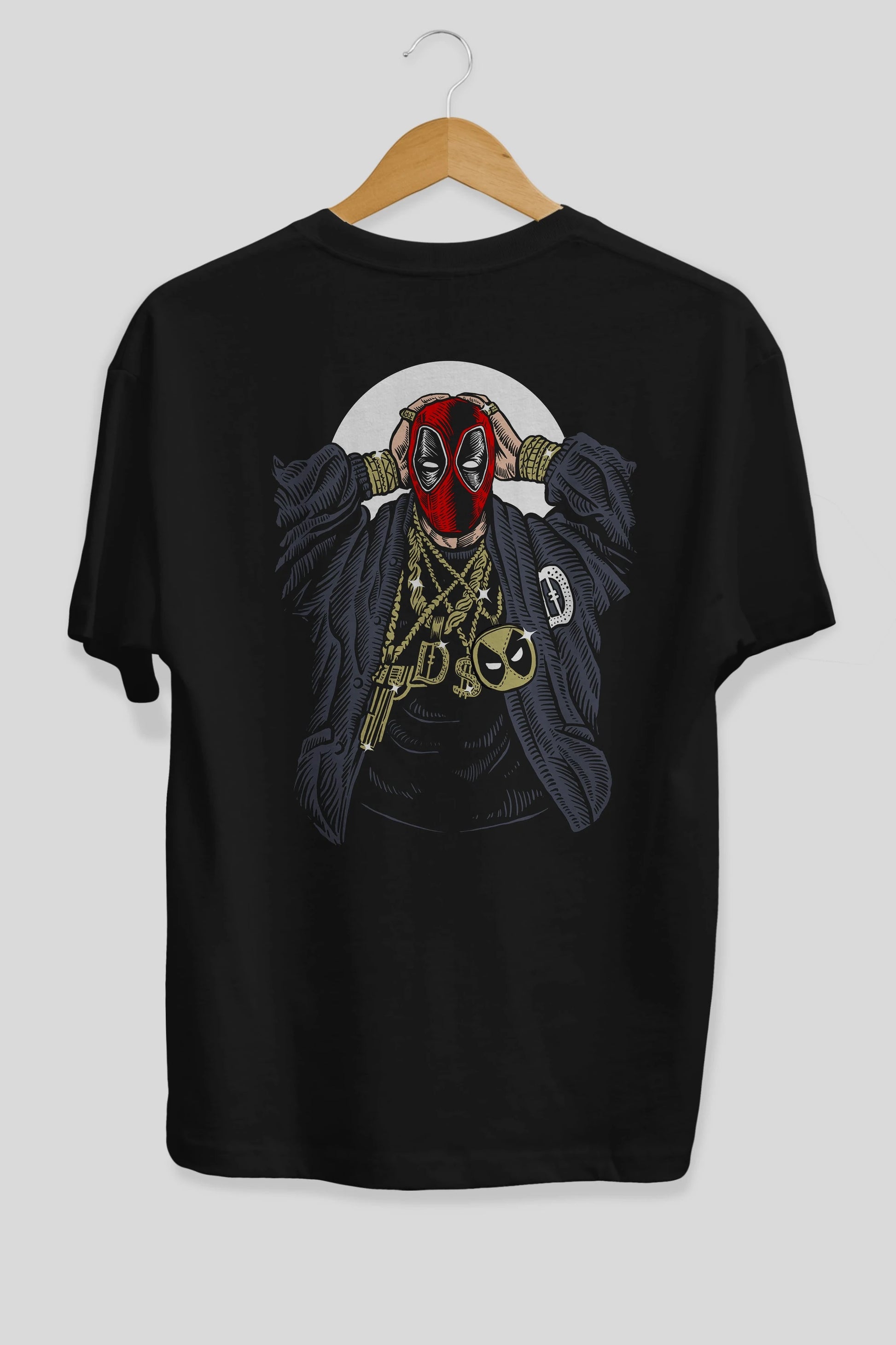 Deadpool Gangsta Arka Baskılı Oversize t-shirt Erkek Kadın Unisex %100 Pamuk