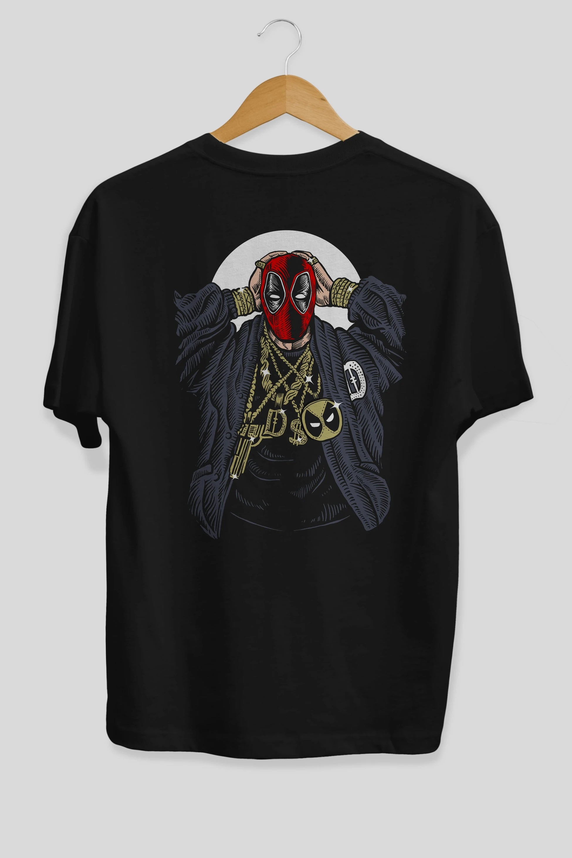 Deadpool Gangsta Arka Baskılı Oversize t-shirt Erkek Kadın Unisex %100 Pamuk