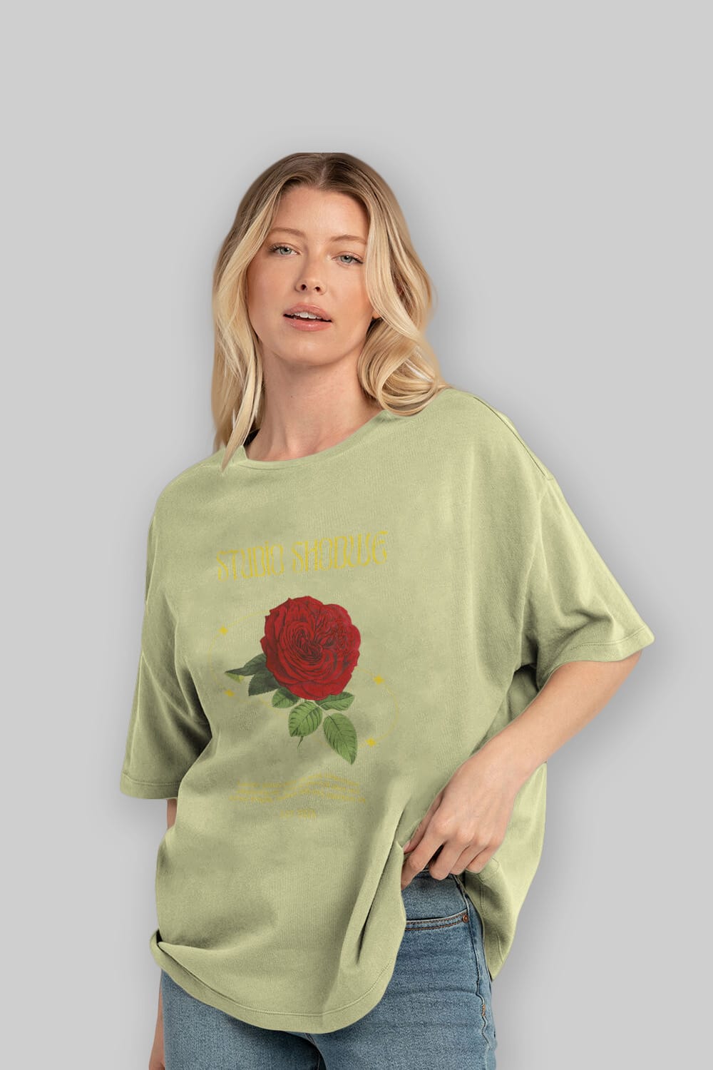 Studio Shodwe Rose Ön Baskılı Oversize t-shirt Erkek Kadın Unisex