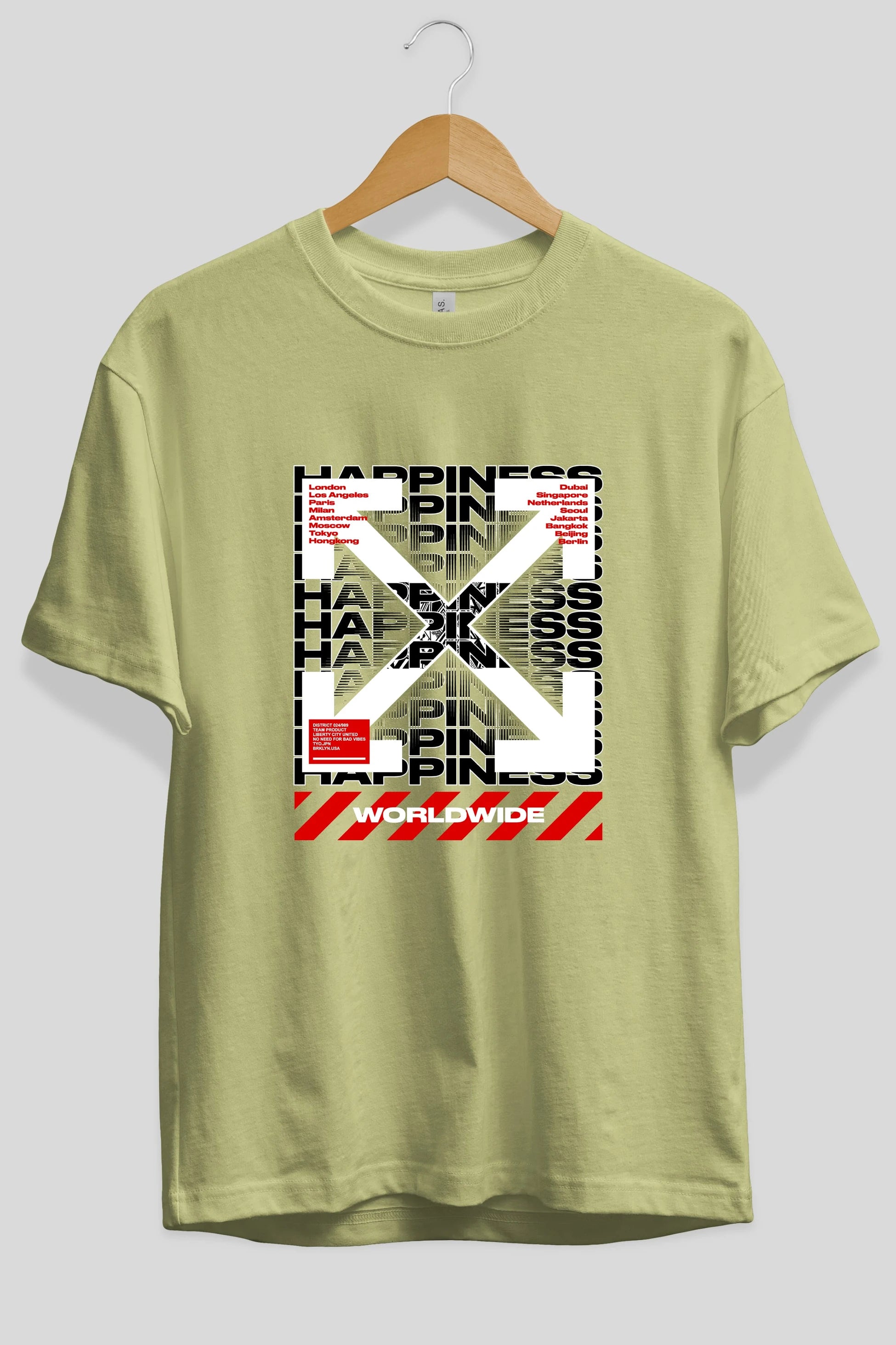 Happiness Worldwide Ön Baskılı Oversize t-shirt Erkek Kadın Unisex