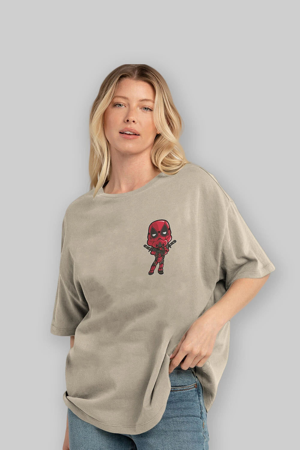 Deadpool (22) Ön Sol Baskılı Oversize t-shirt Erkek Kadın Unisex %100 Pamuk Bisiklet Yaka tişort