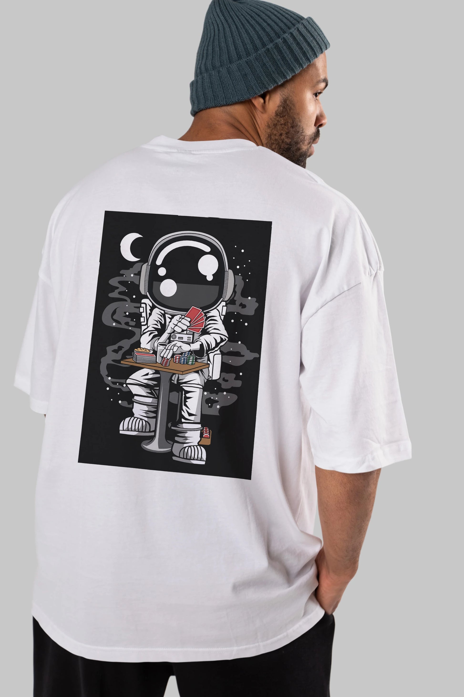 Astronaut Gambler Arka Baskılı Oversize t-shirt Erkek Kadın Unisex