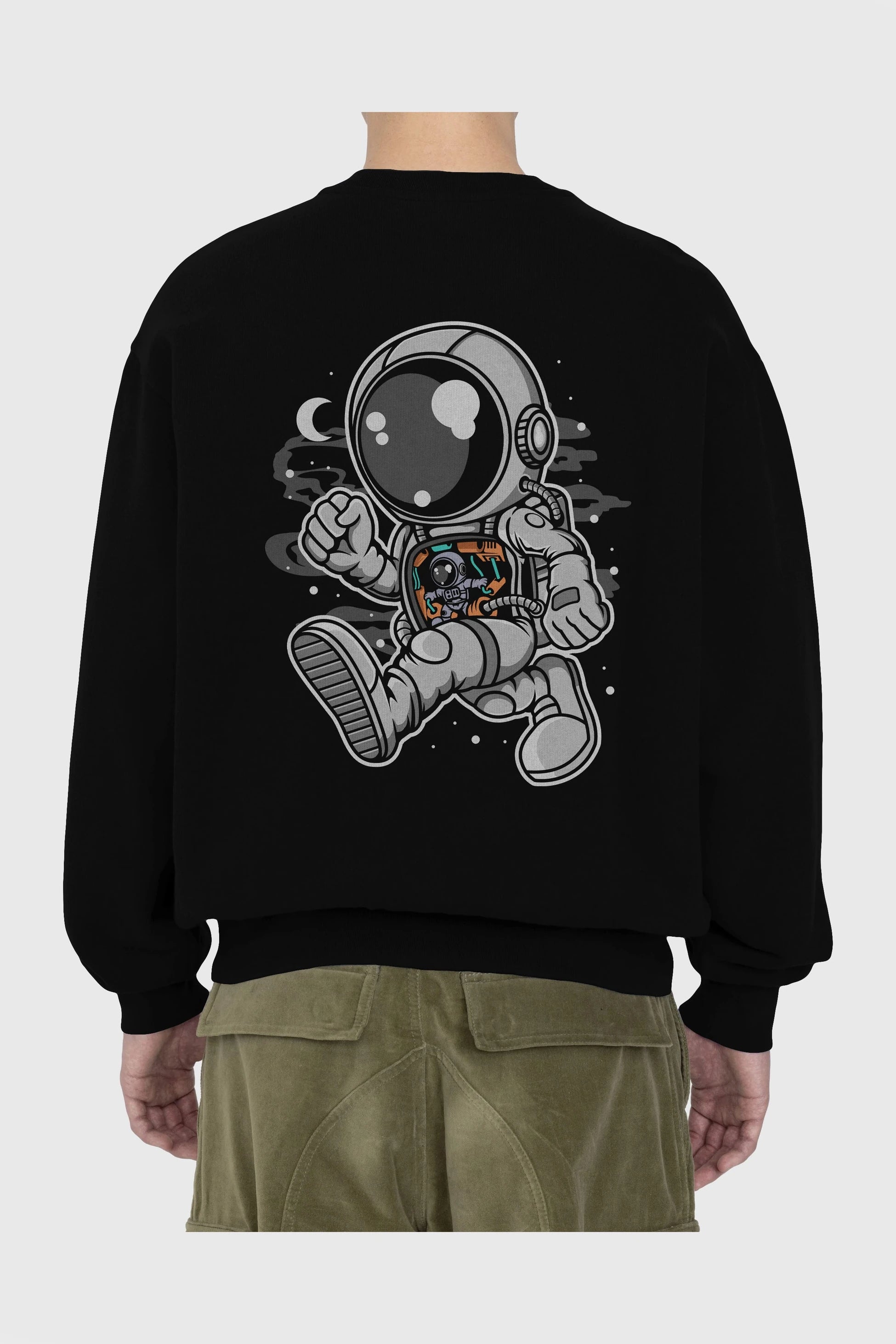 Astronaut Robotic Machine Arka Baskılı Oversize Sweatshirt Erkek Kadın Unisex