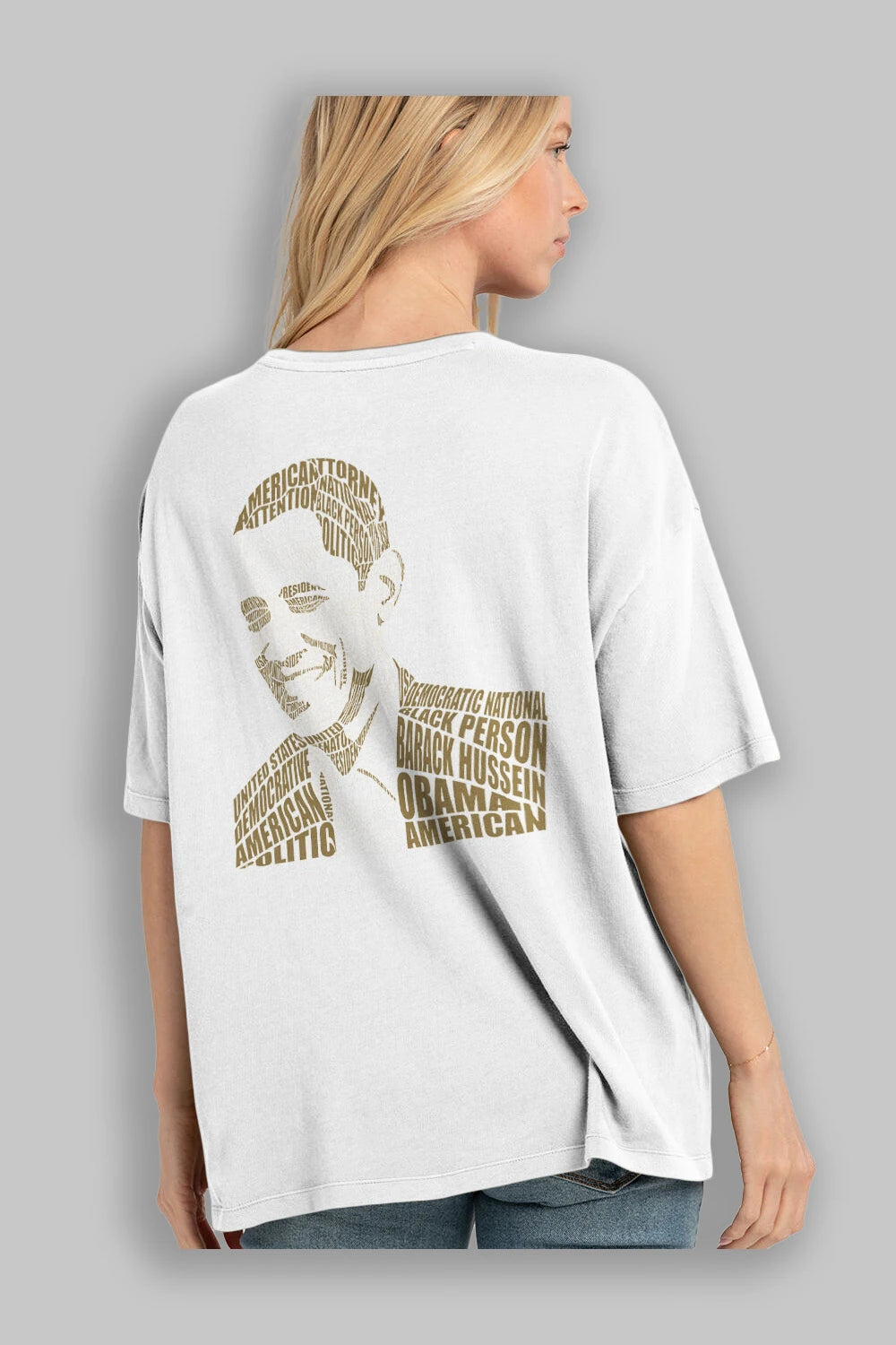 Obama Calligram Arka Baskılı Oversize t-shirt %100 pamuk Erkek Kadın Unisex