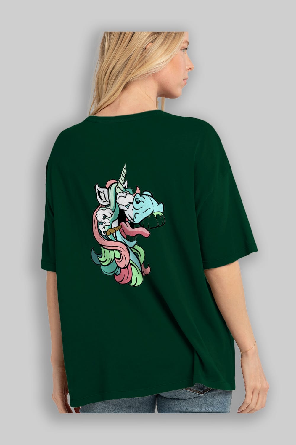 Crazy Unicorn Arka Baskılı Oversize t-shirt Erkek Kadın Unisex %100 Pamuk tişort