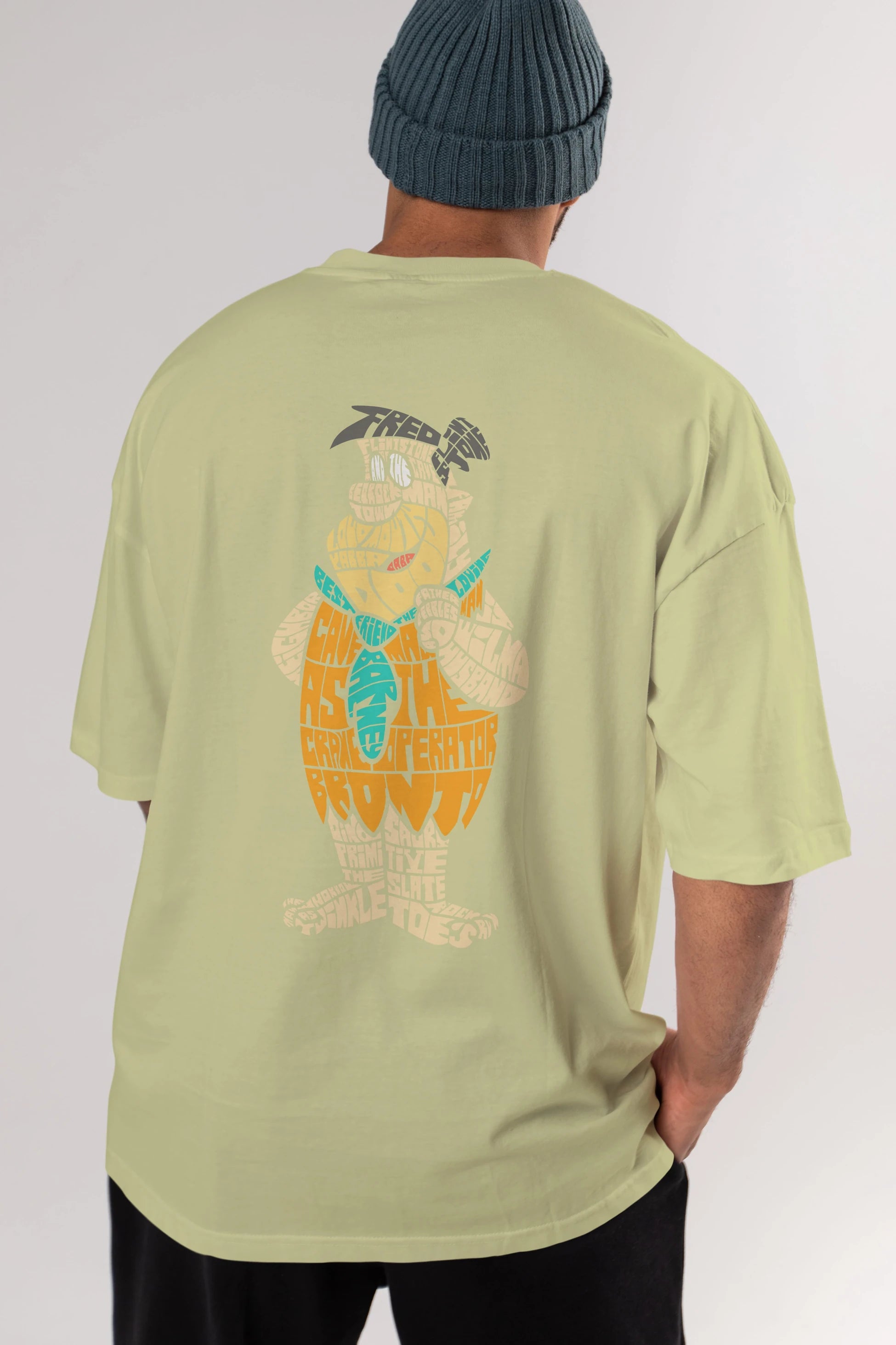 Fred Flintstone Arka Baskılı Oversize t-shirt %100 pamuk Erkek Kadın Unisex