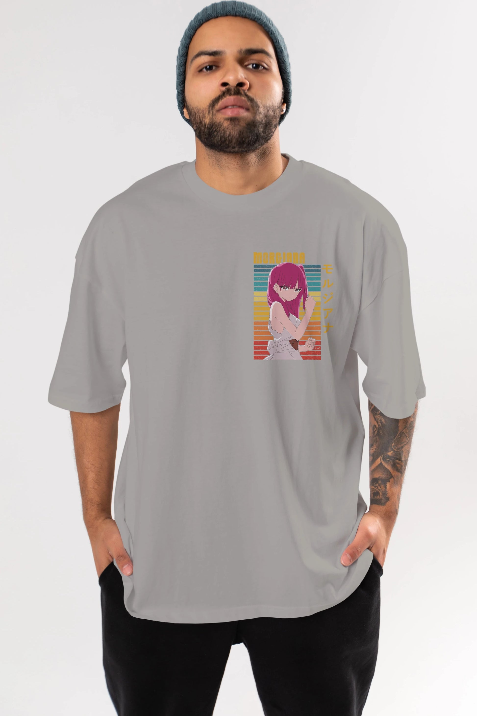 Morgiana 3 Ön Sol Baskılı Oversize t-shirt Erkek Kadın Unisex %100 Pamuk Bisiklet Yaka tişort