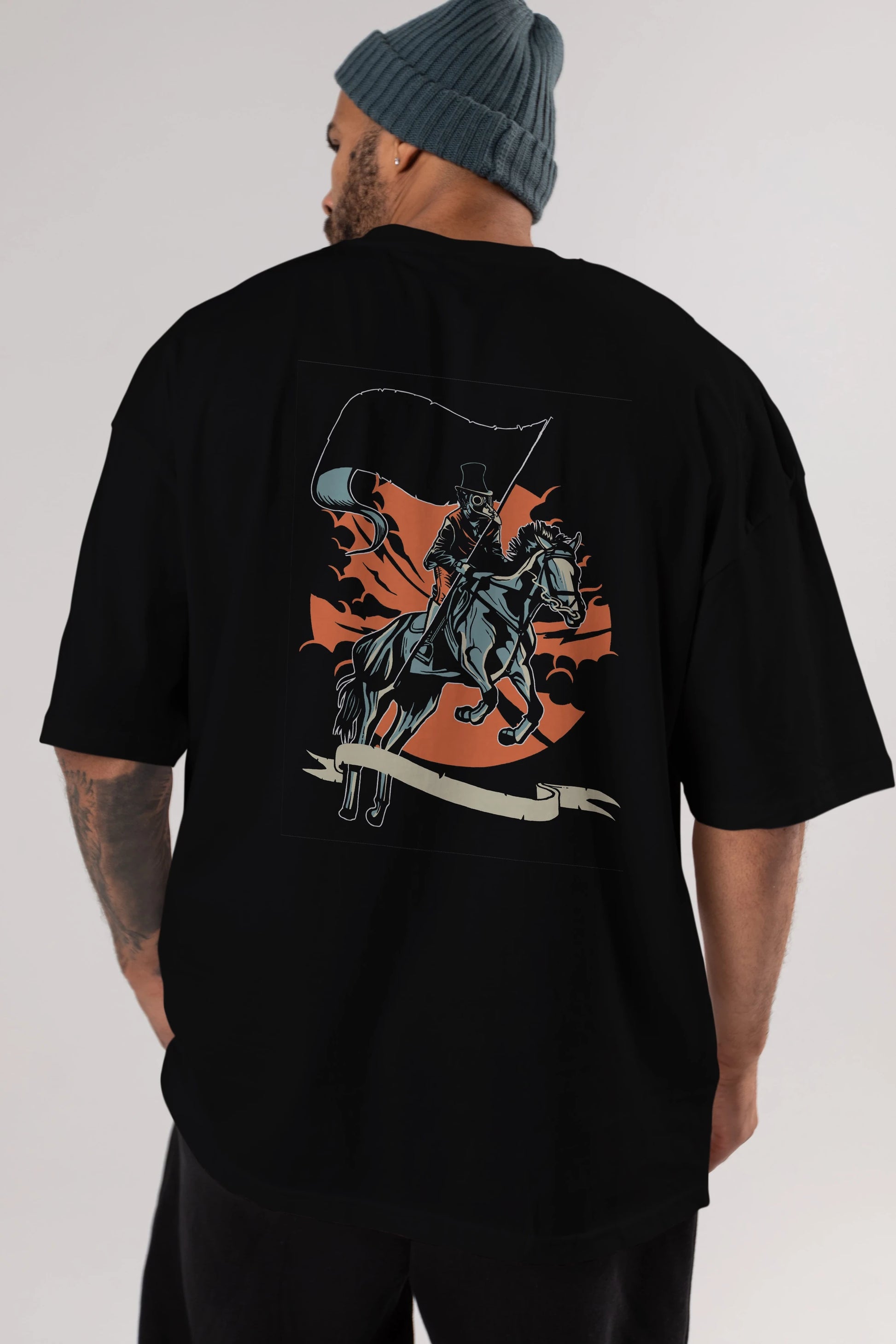 Plague Doctor Arka Baskılı Oversize t-shirt Erkek Kadın Unisex %100 Pamuk