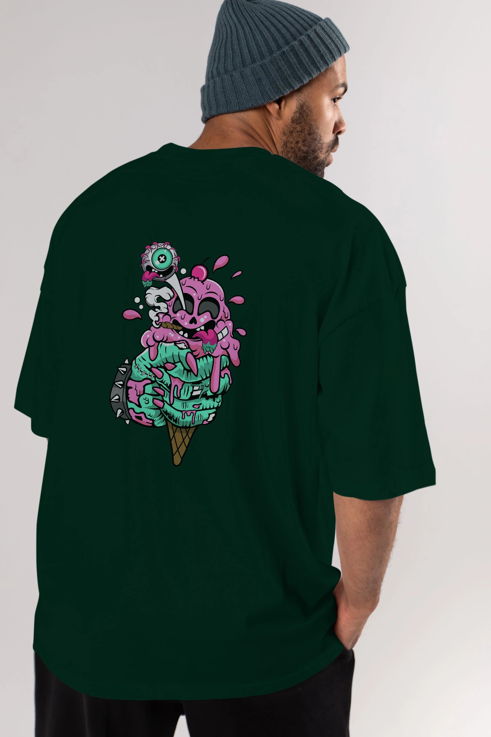 Ice Cream Zombie Arka Baskılı Oversize t-shirt Erkek Kadın Unisex %100 Pamuk tişort