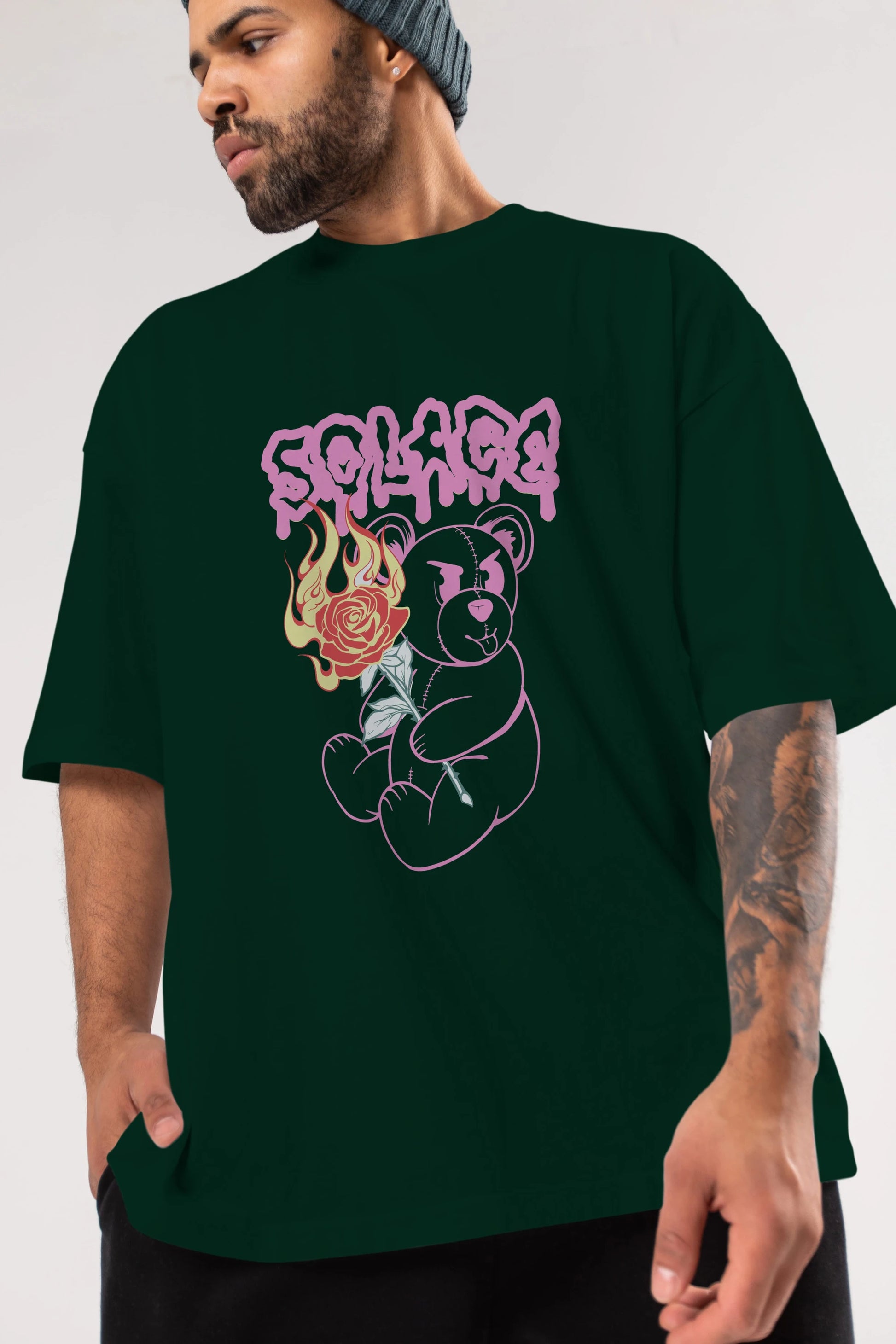 Solage Bear Ön Baskılı Oversize t-shirt Erkek Kadın Unisex