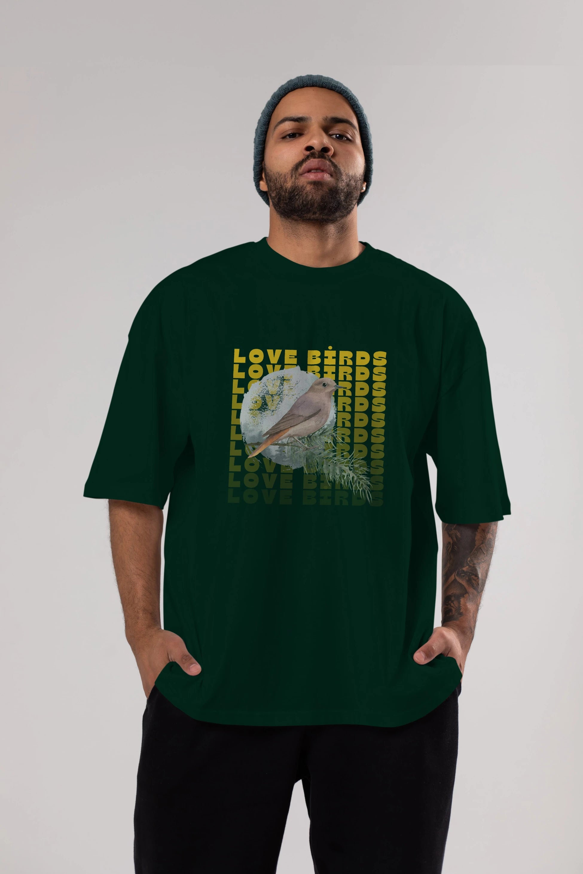 Love Birds Yazılı Ön Baskılı Oversize t-shirt Erkek Kadın Unisex