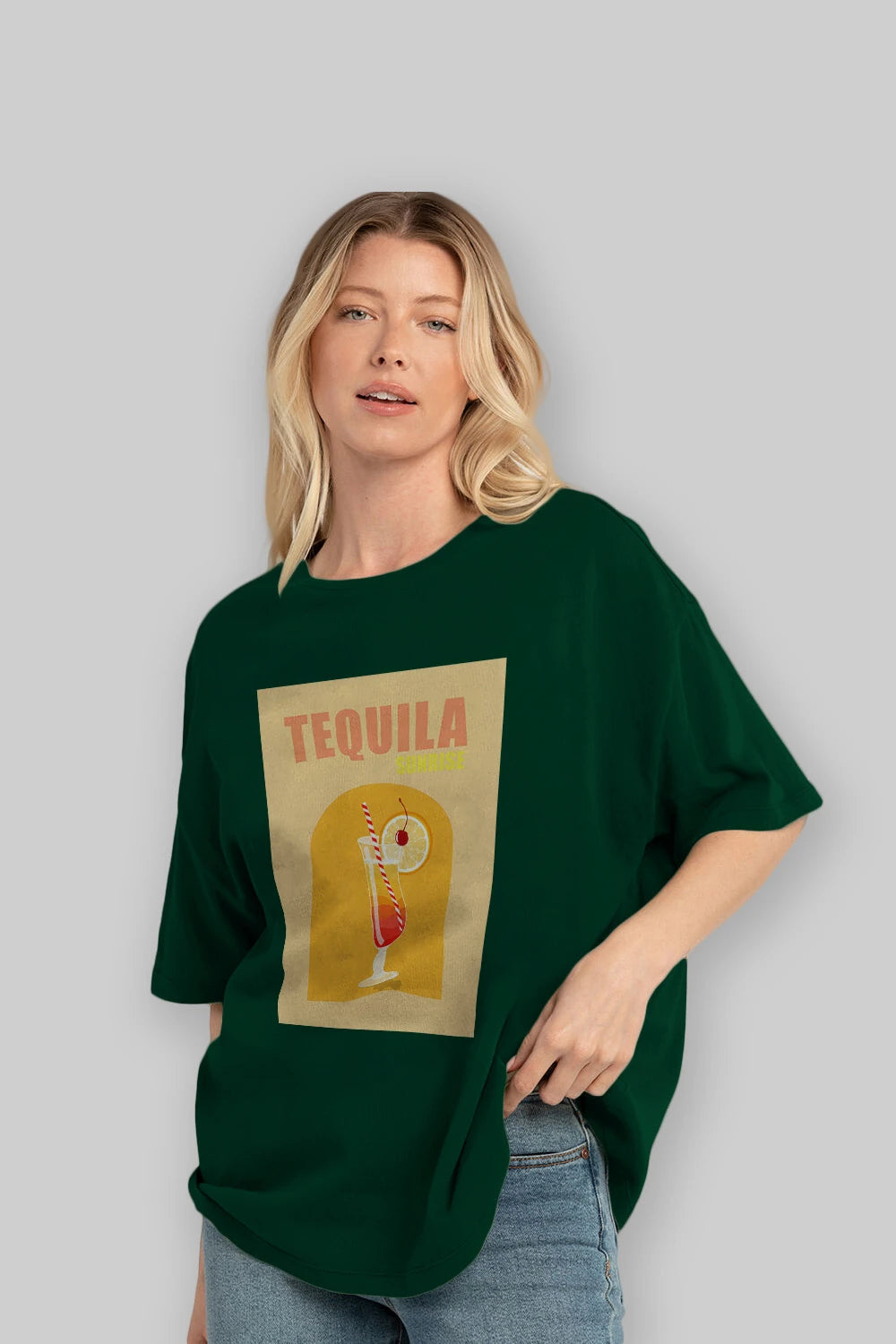 Tequila Sunrise Ön Baskılı Oversize t-shirt Erkek Kadın Unisex %100 Pamuk Bisiklet Yaka tişort