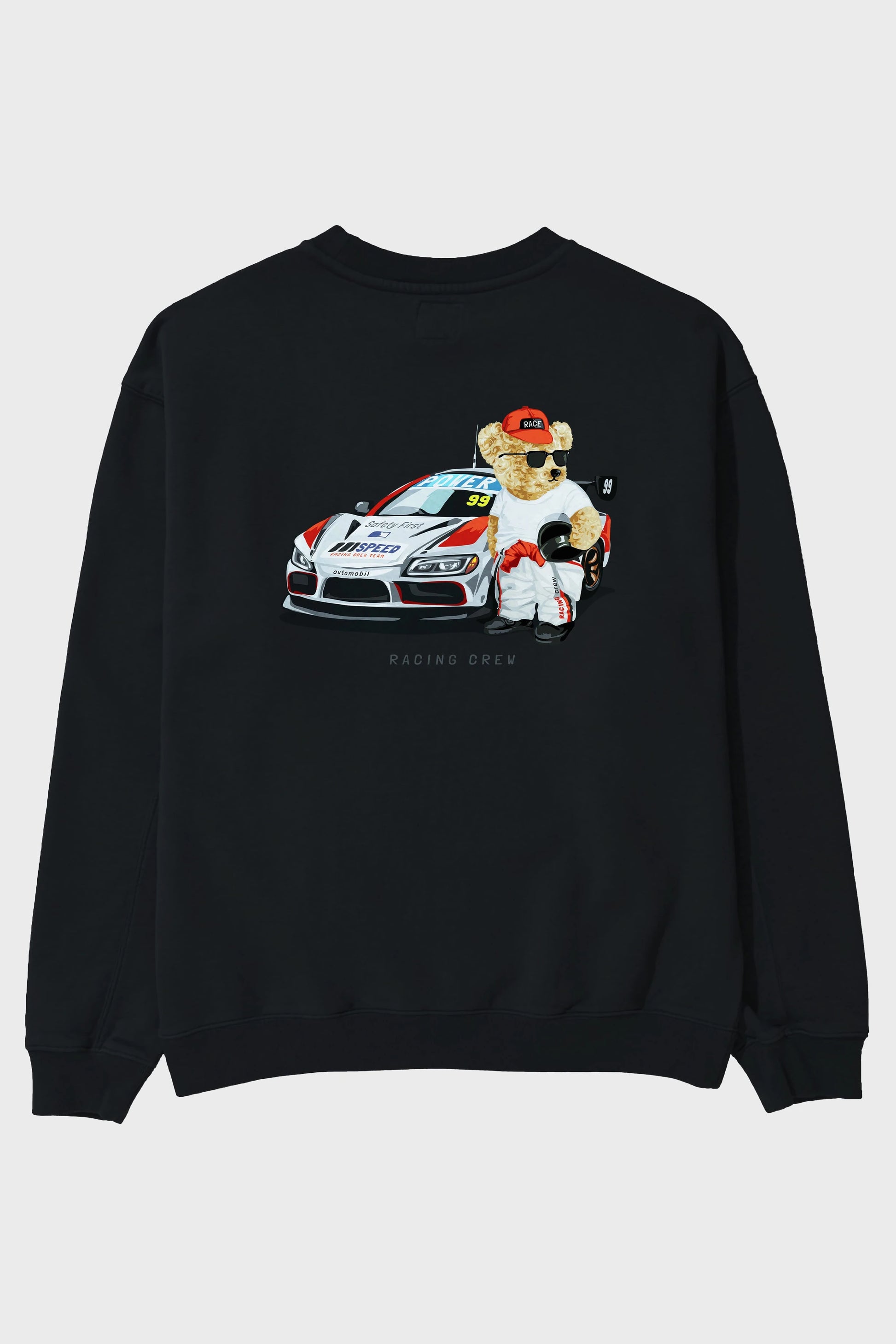 Teddy Bear Racing Crew Arka Baskılı Oversize Sweatshirt Erkek Kadın Unisex
