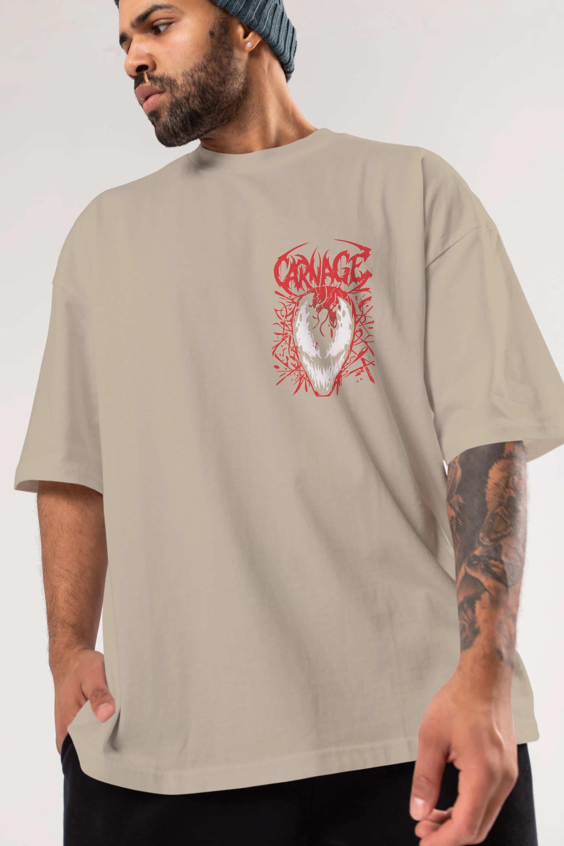 Venom (22) Ön Sol Baskılı Oversize t-shirt Erkek Kadın Unisex %100 Pamuk Bisiklet Yaka tişort