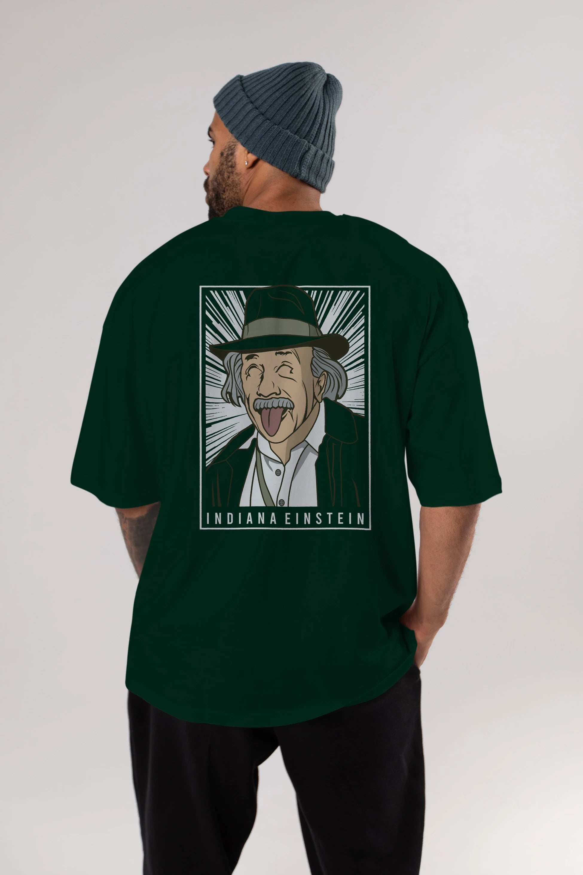 Indiana Jones Einstein Arka Baskılı Oversize t-shirt Erkek Kadın Unisex %100 Pamuk tişort