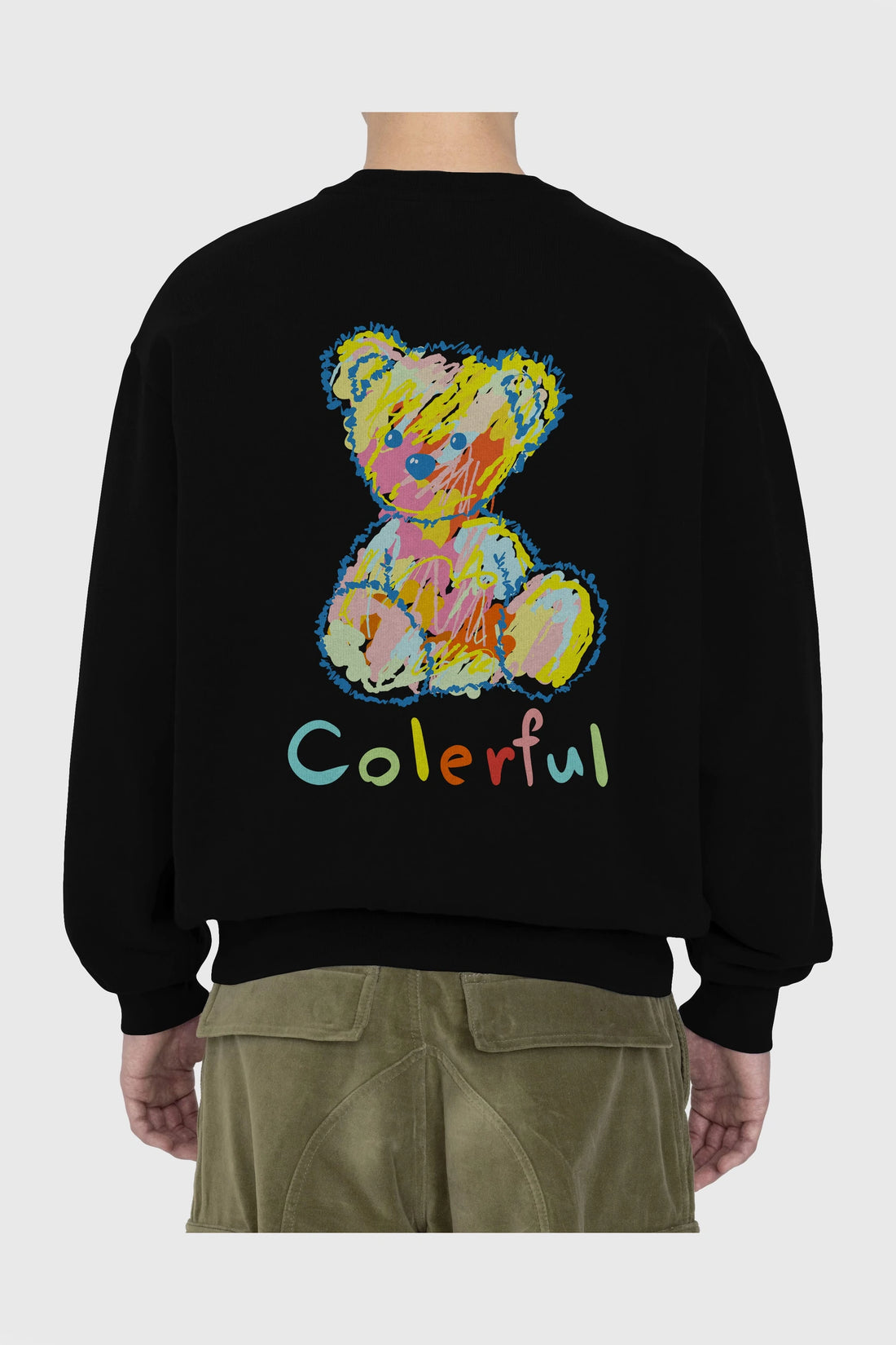Colerful Bear Arka Baskılı Oversize Sweatshirt Erkek Kadın Unisex