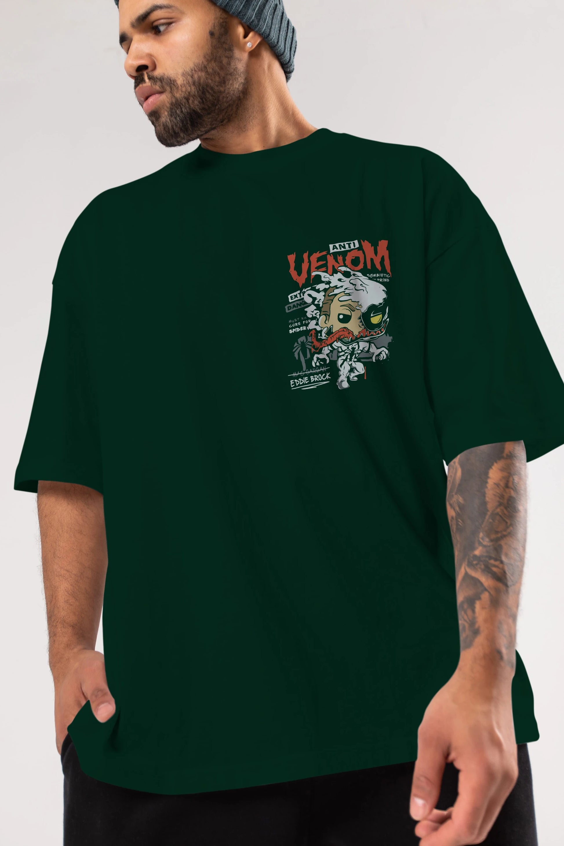 Venom (9) Ön Sol Baskılı Oversize t-shirt Erkek Kadın Unisex %100 Pamuk Bisiklet Yaka tişort