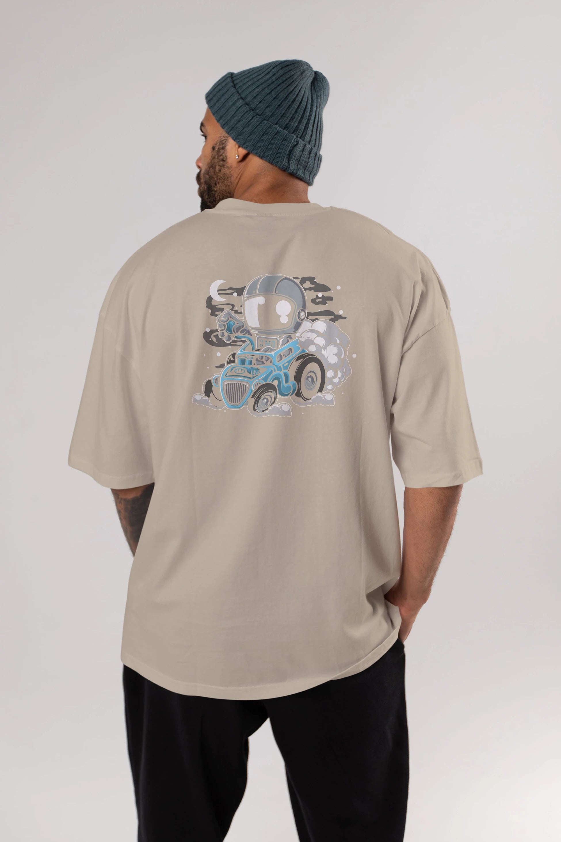 Astronaut Hotrod Arka Baskılı Oversize t-shirt Erkek Kadın Unisex