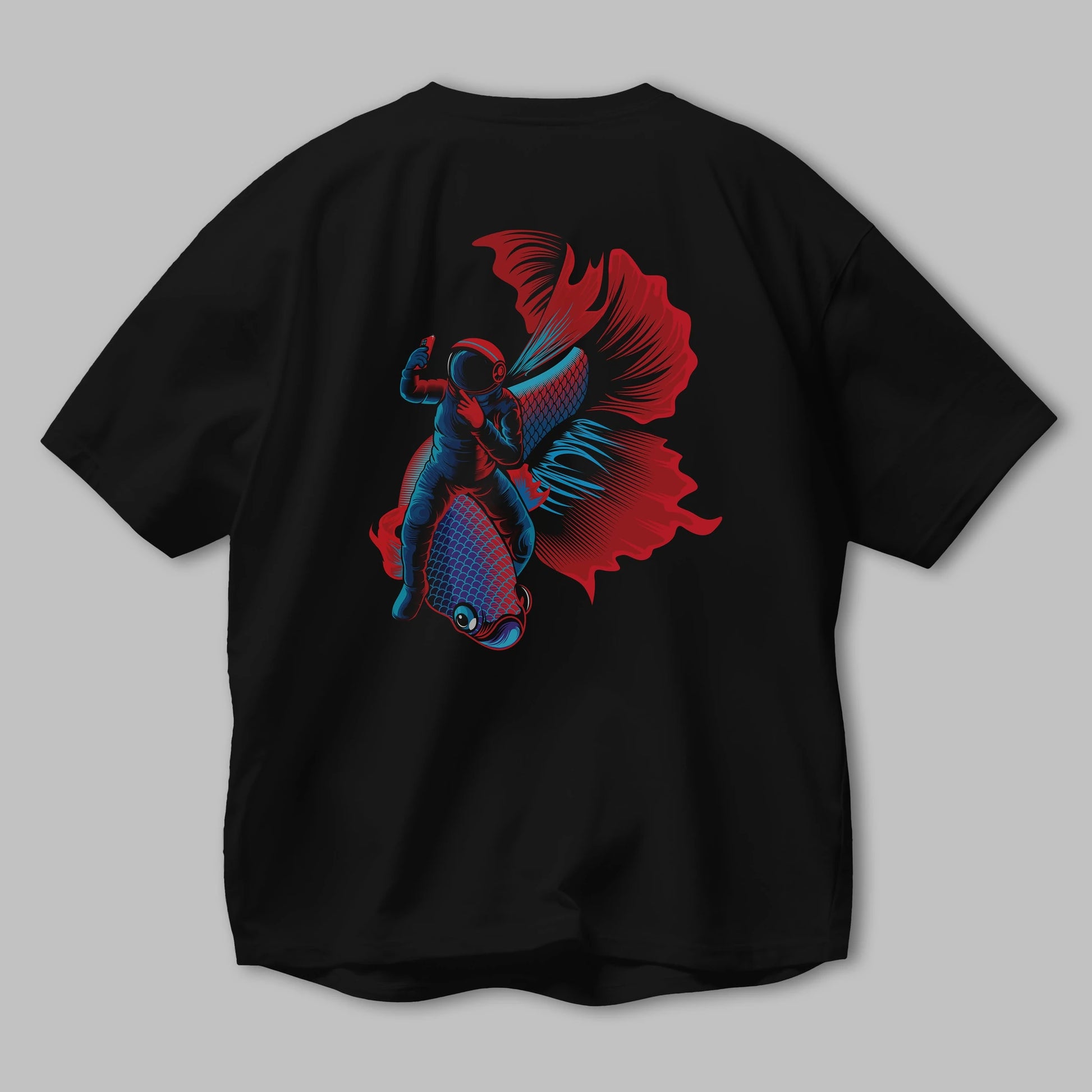 Astrofish selfie Arka Baskılı Oversize t-shirt Erkek Kadın Unisex