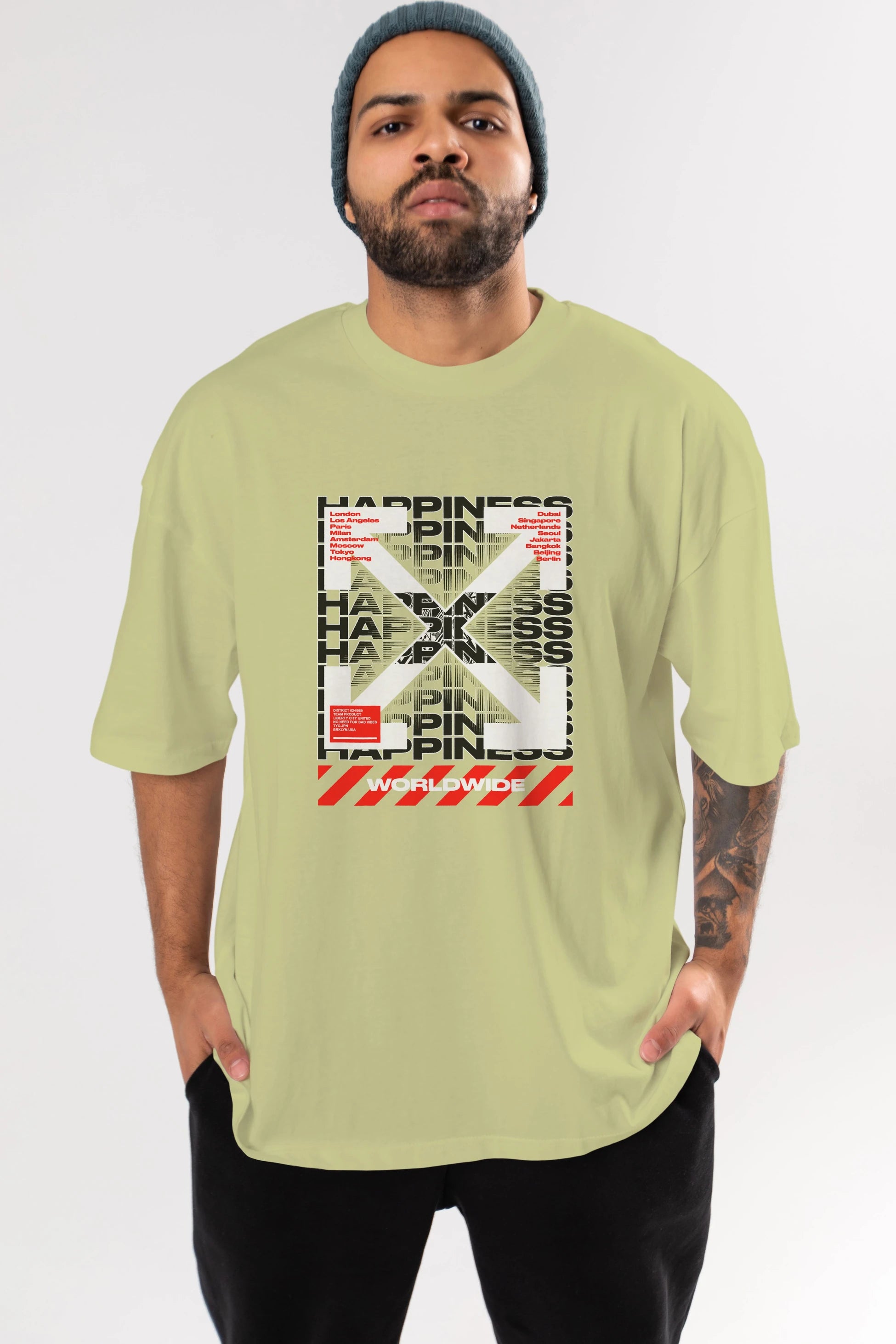 Happiness Worldwide Ön Baskılı Oversize t-shirt Erkek Kadın Unisex