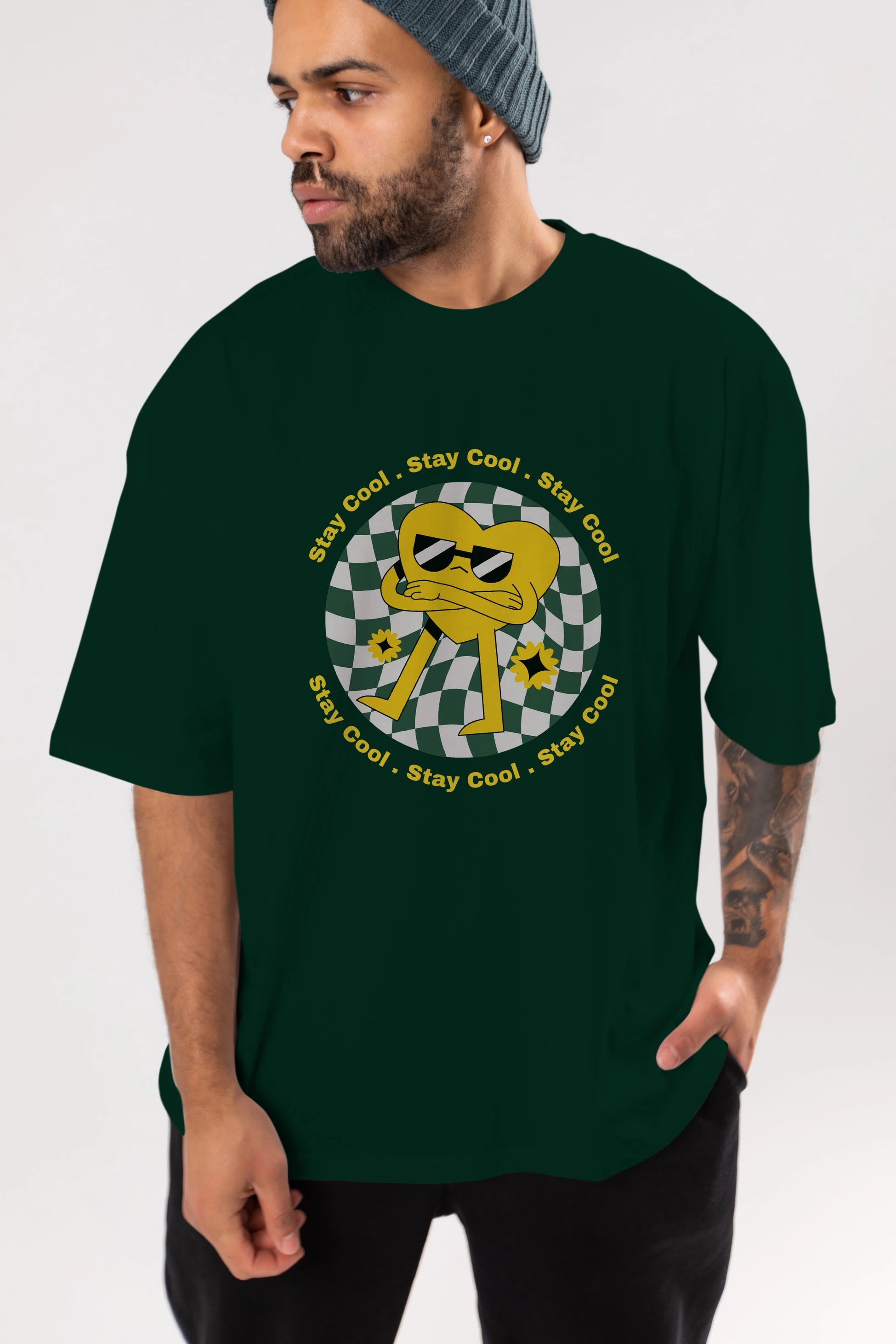 Stay Cool Yazılı Ön Baskılı Oversize t-shirt Erkek Kadın Unisex