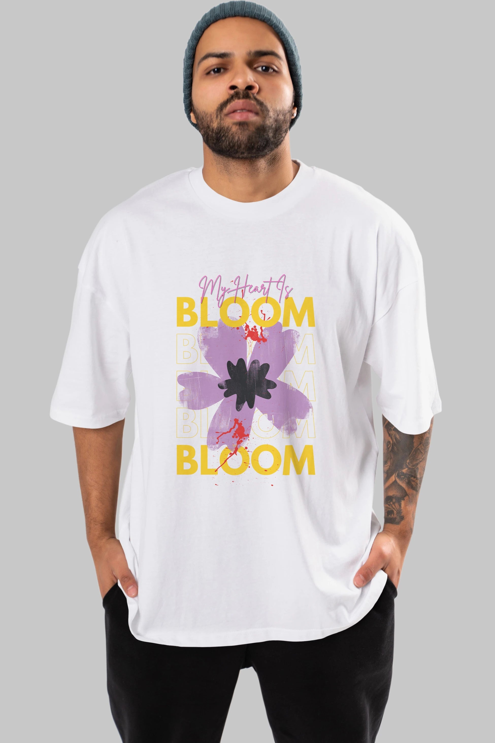 Bloom Yazılı Ön Baskılı Oversize t-shirt Erkek Kadın Unisex