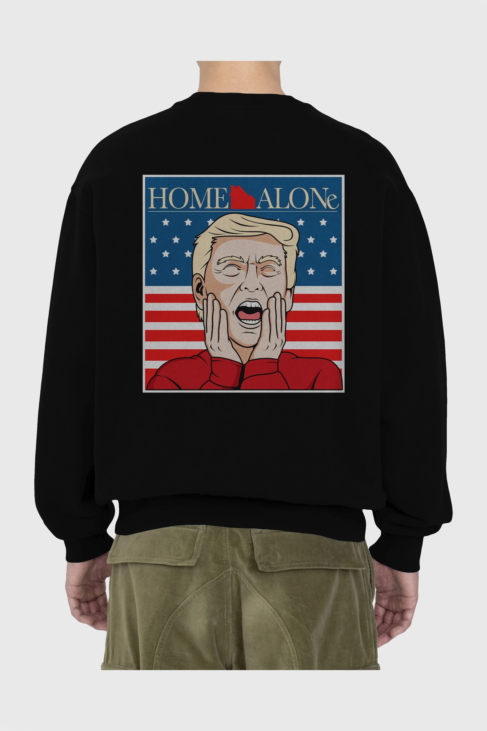 Home Alone Trump Arka Baskılı Oversize Sweatshirt Erkek Kadın Unisex