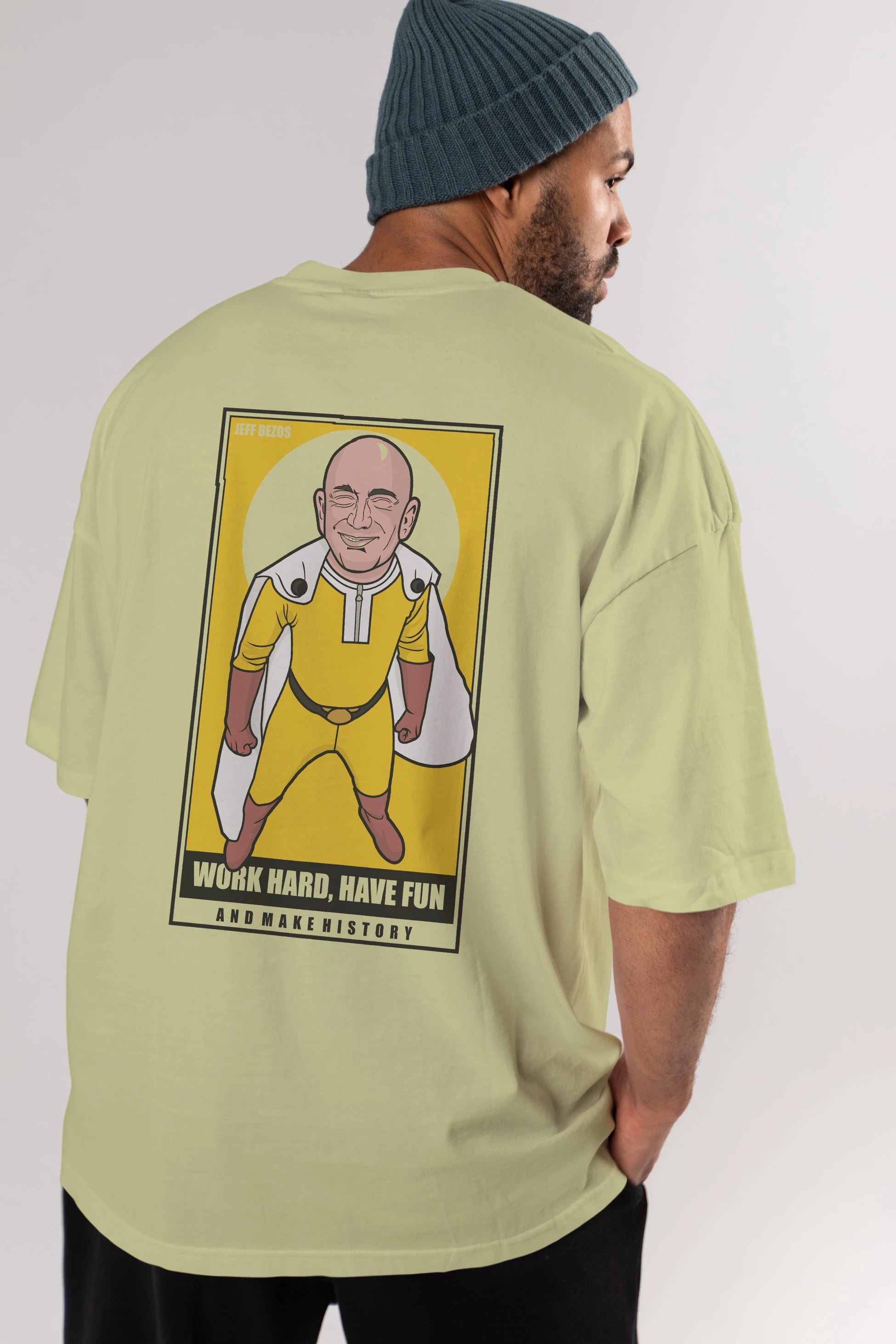 Jeff Bezos Saitama Arka Baskılı Oversize t-shirt Erkek Kadın Unisex %100 Pamuk tişort