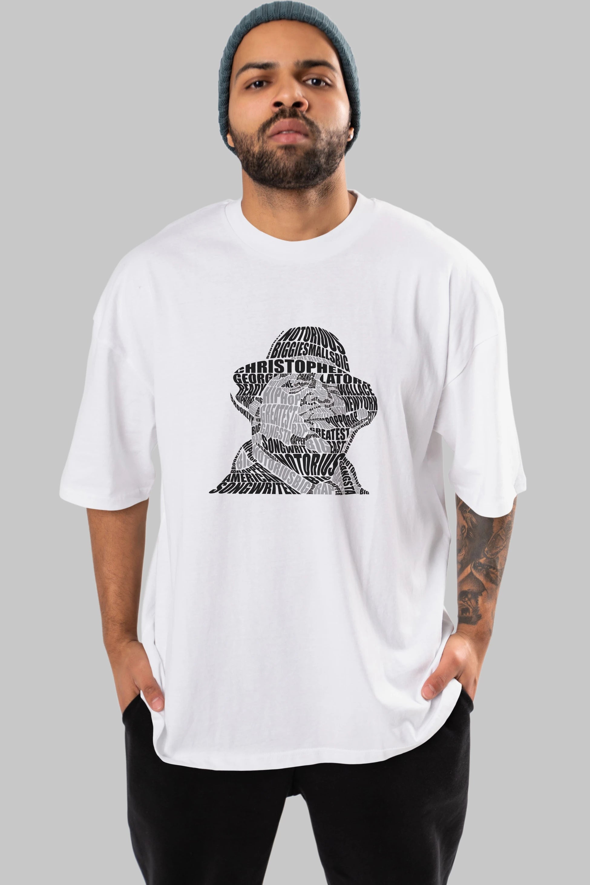 Notorious Big Calligram Ön Baskılı Oversize t-shirt %100 pamuk Erkek Kadın Unisex