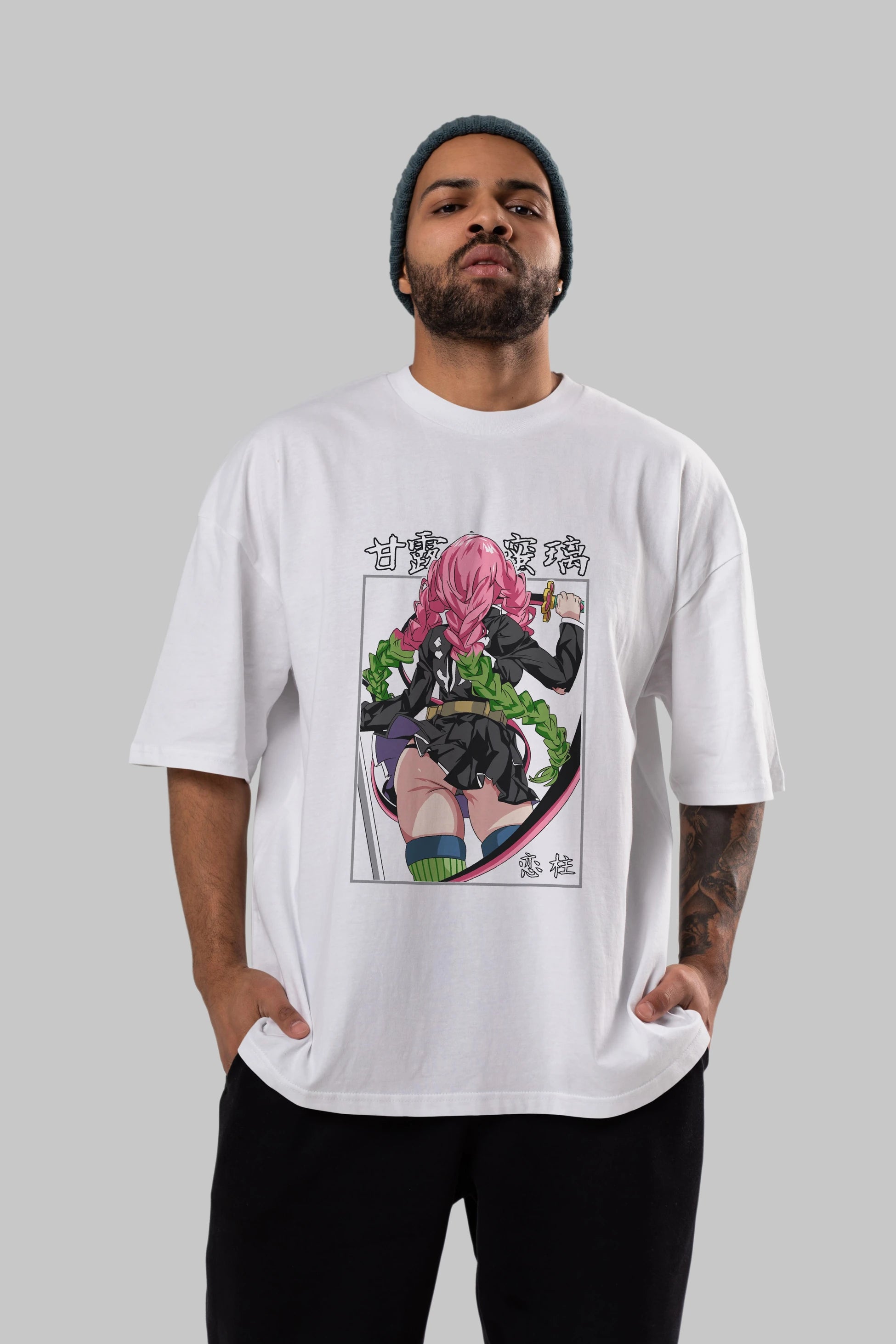 Mitsuri DEMONSLAYER Anime Ön Baskılı Oversize t-shirt %100 pamuk Erkek Kadın Unisex