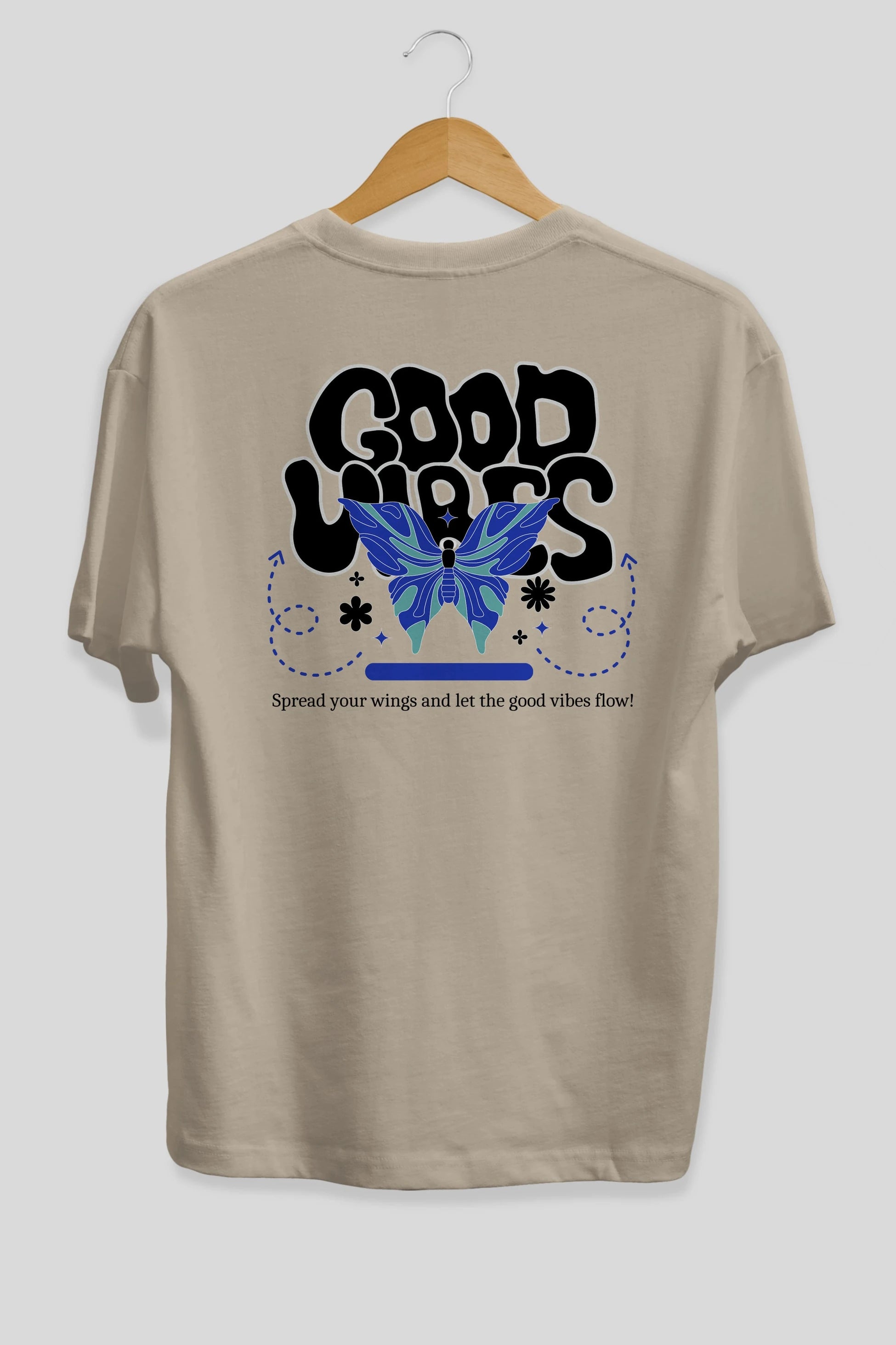 Good Vibes Yazılı 4 Arka Baskılı Oversize t-shirt Erkek Kadın Unisex