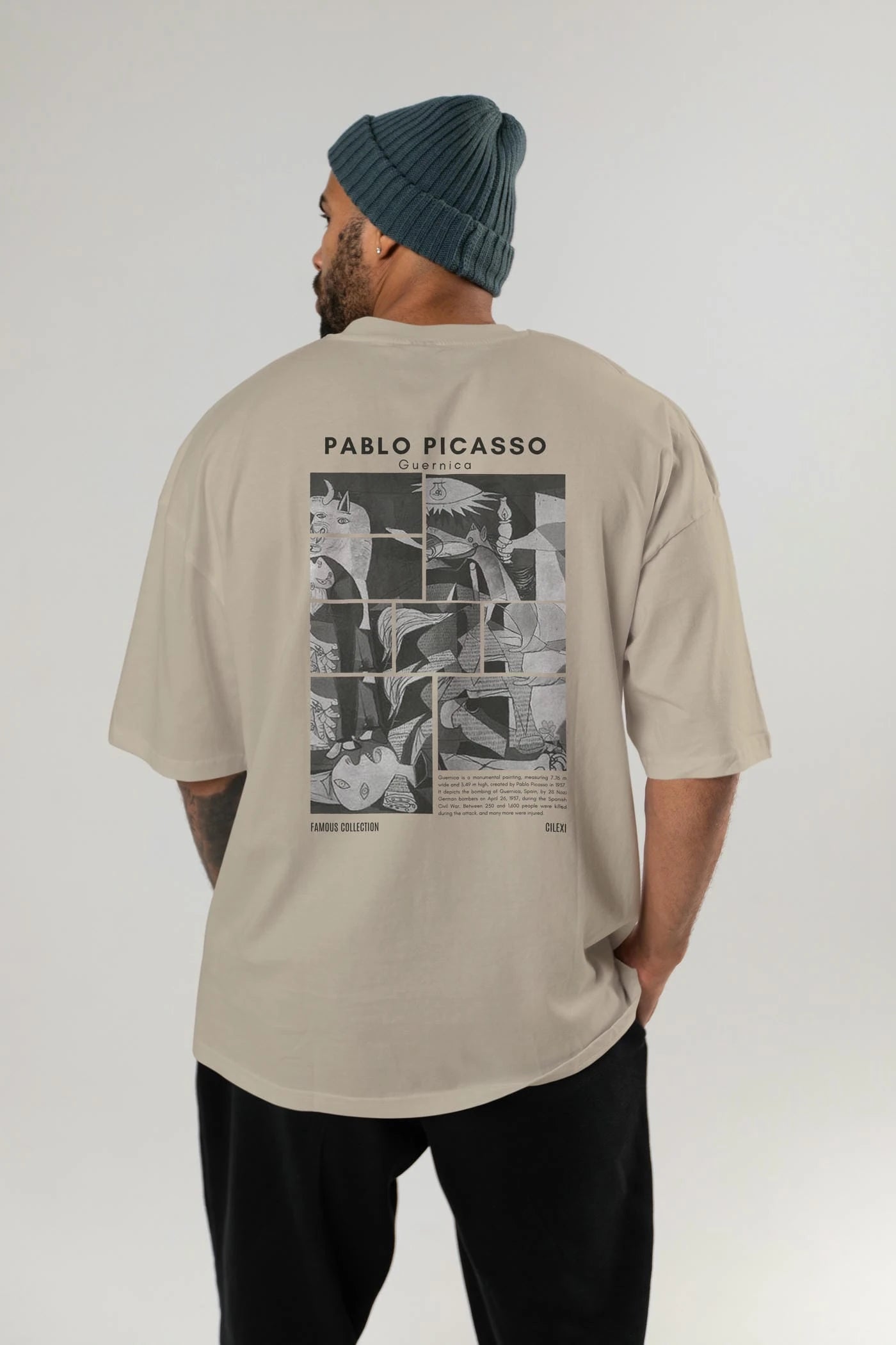 Pablo Picasso Guernica Arka Baskılı Oversize t-shirt Erkek Kadın Bisiklet Yaka Pamuk tişort