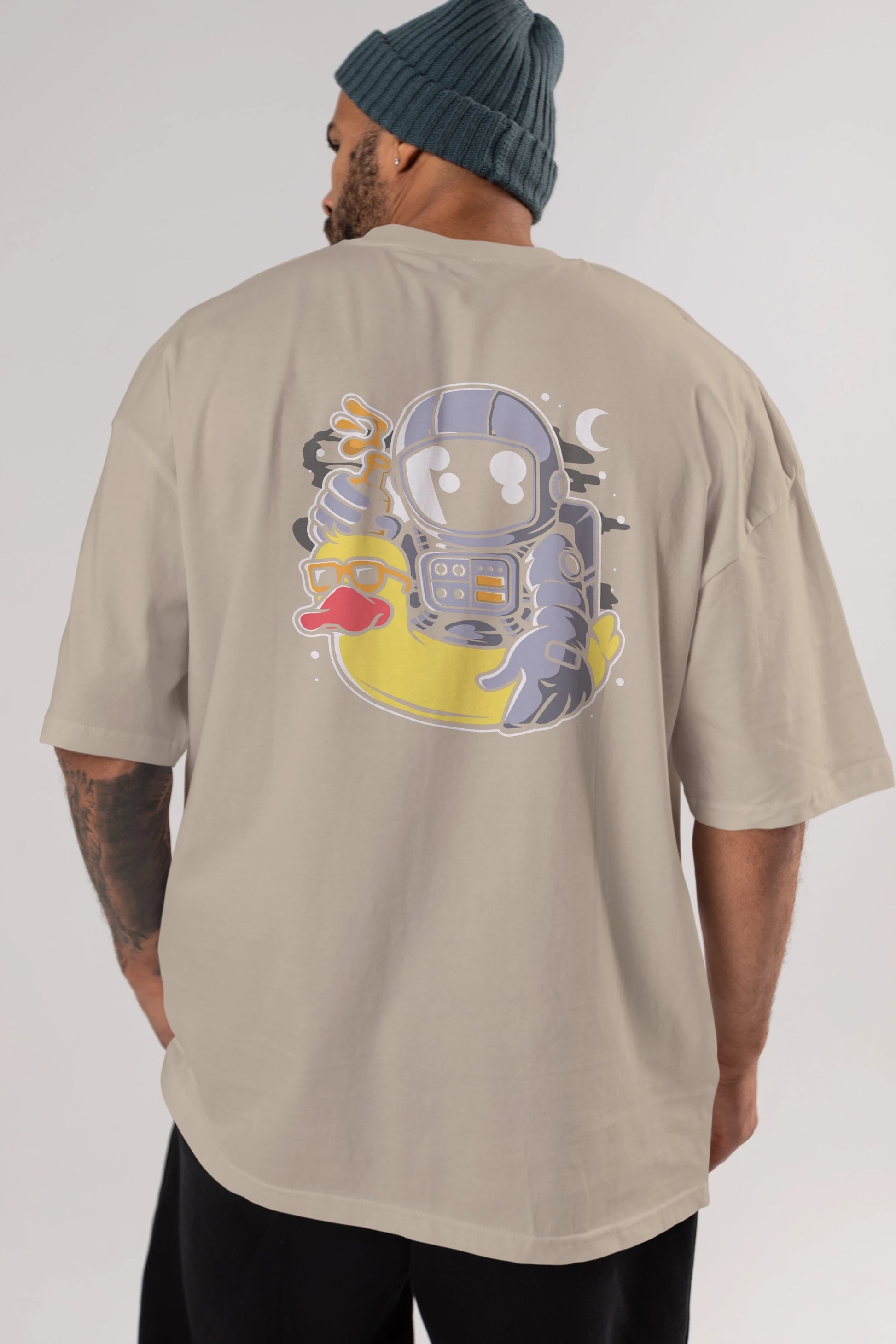 Astronaut Duck Balloon Arka Baskılı Oversize t-shirt Erkek Kadın Unisex