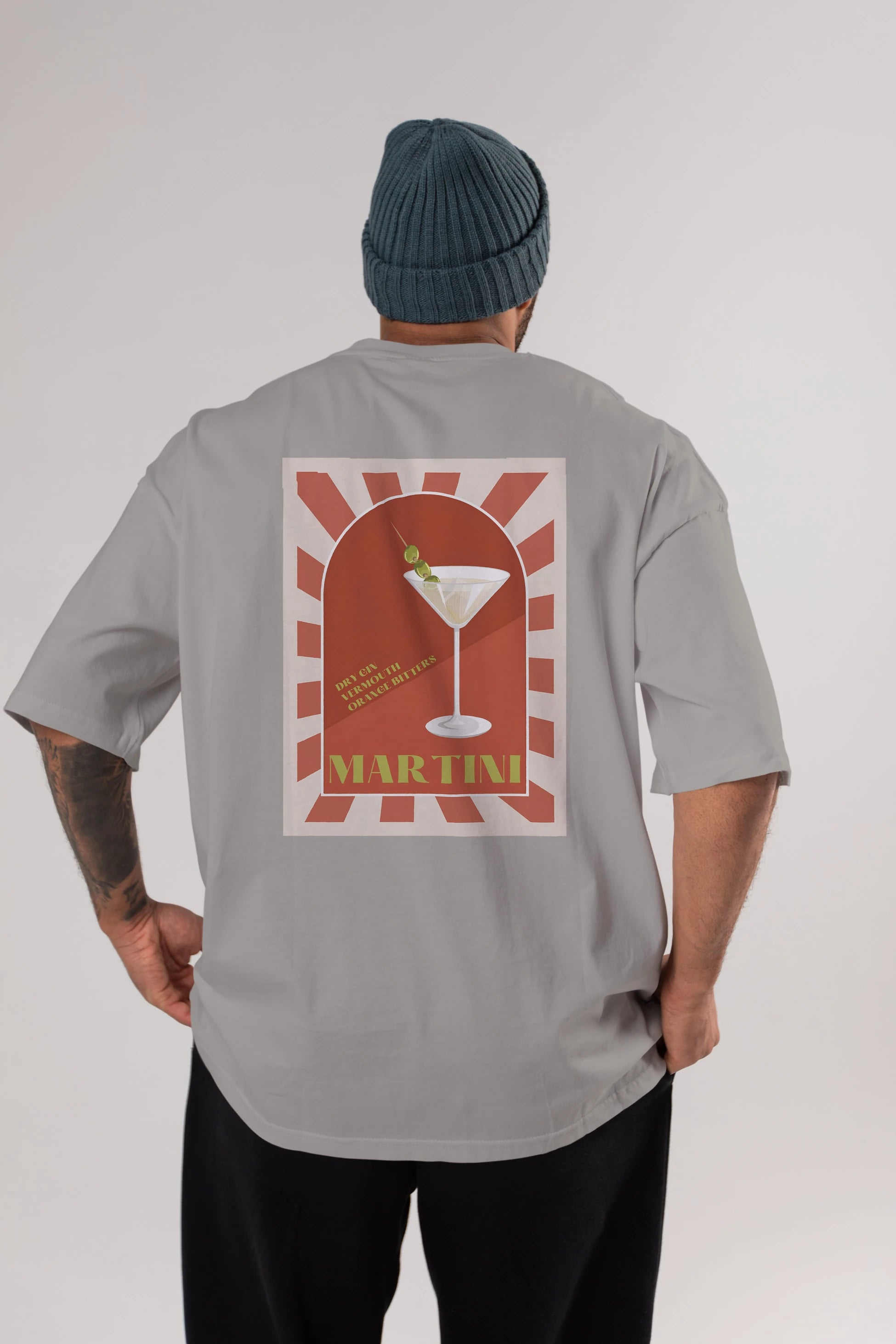 Martini 2 Arka Baskılı Oversize t-shirt Erkek Kadın Unisex %100 Pamuk Bisiklet Yaka tişort