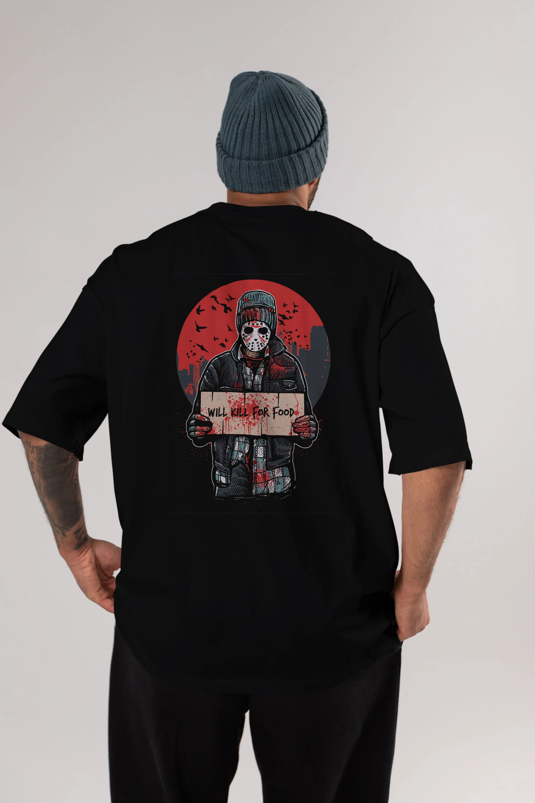 Kill For Food Arka Baskılı Oversize t-shirt Erkek Kadın Unisex %100 Pamuk