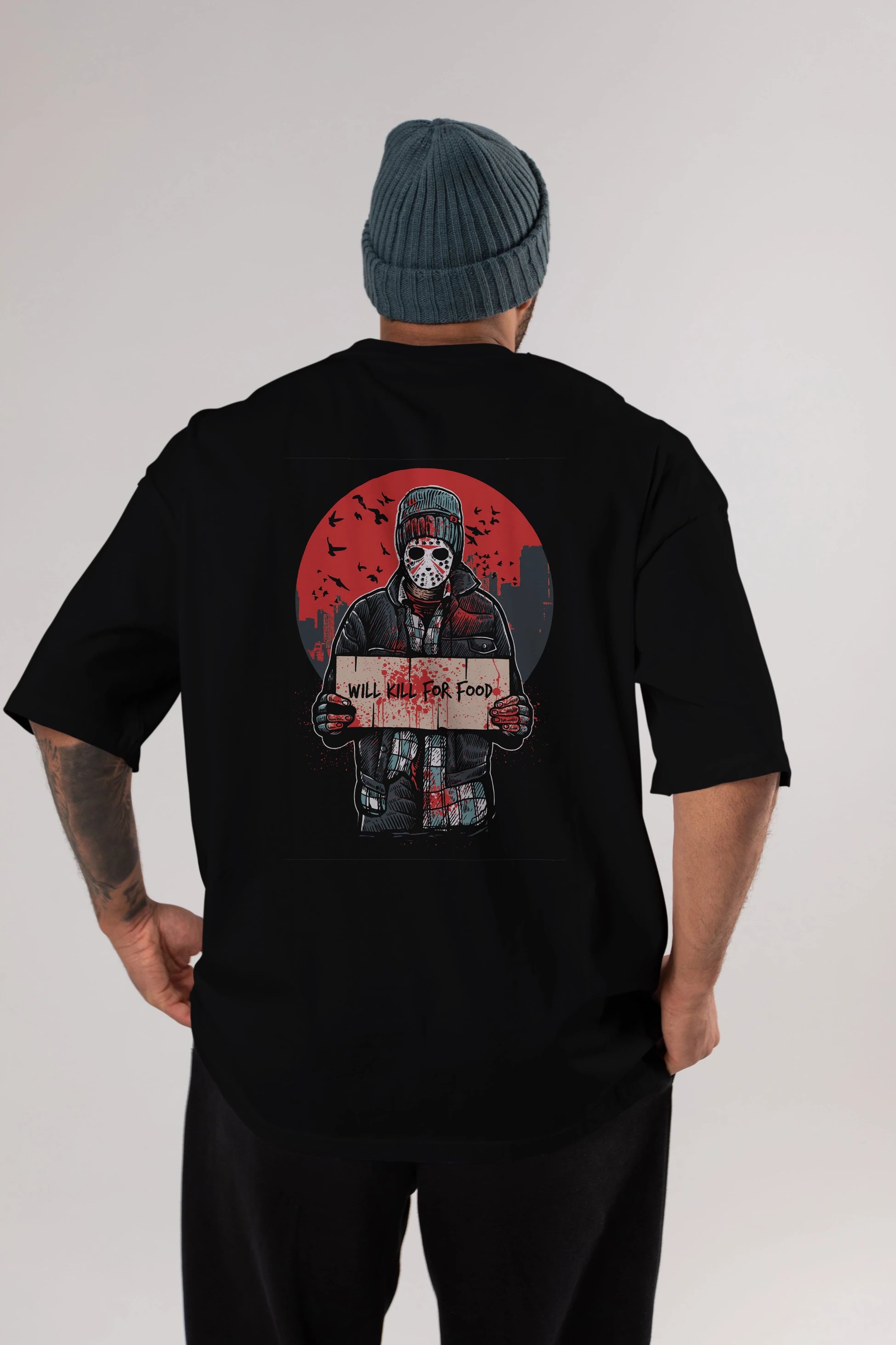 Kill For Food Arka Baskılı Oversize t-shirt Erkek Kadın Unisex %100 Pamuk