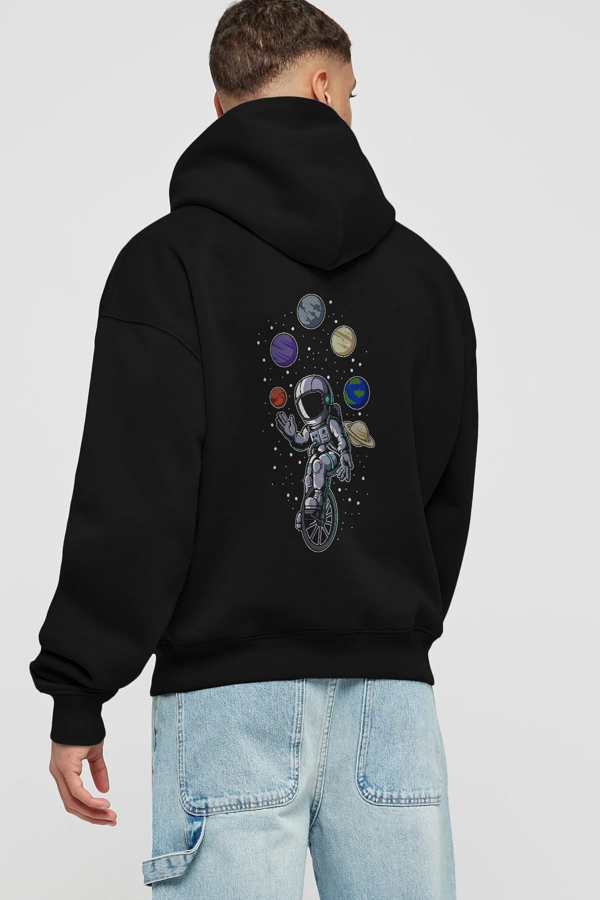 Astronaut Circus Arka Baskılı Hoodie Oversize Kapüşonlu Sweatshirt Erkek Kadın Unisex