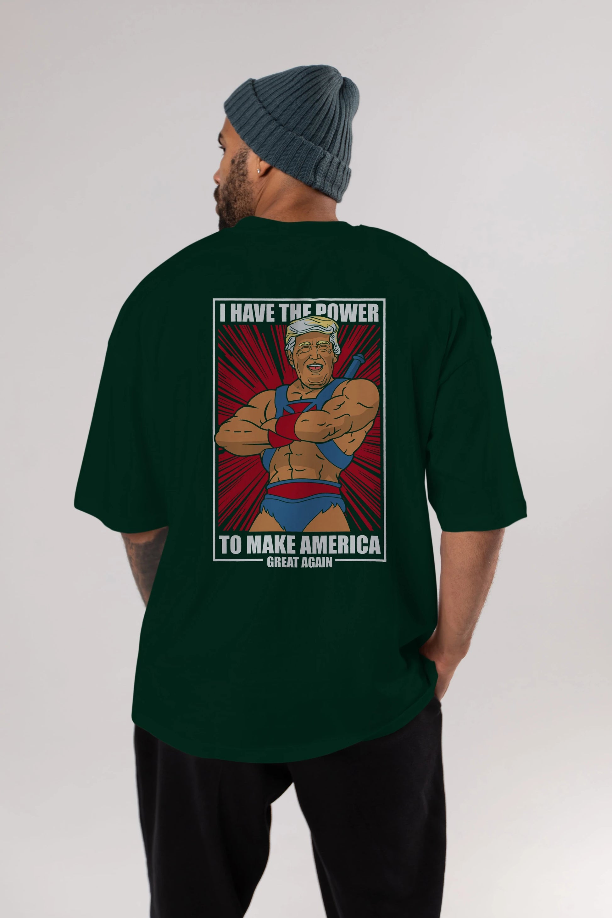 Trump Heman Arka Baskılı Oversize t-shirt Erkek Kadın Unisex %100 Pamuk tişort