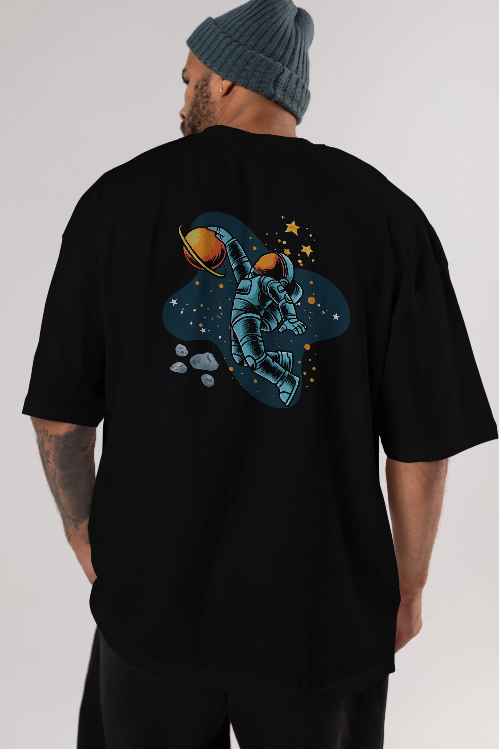 Astronot Basketbol Arka Baskılı Oversize t-shirt Erkek Kadın Unisex