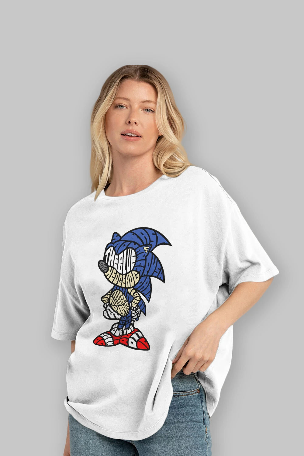 The Blue Hedgehog Ön Baskılı Oversize t-shirt %100 pamuk Erkek Kadın Unisex