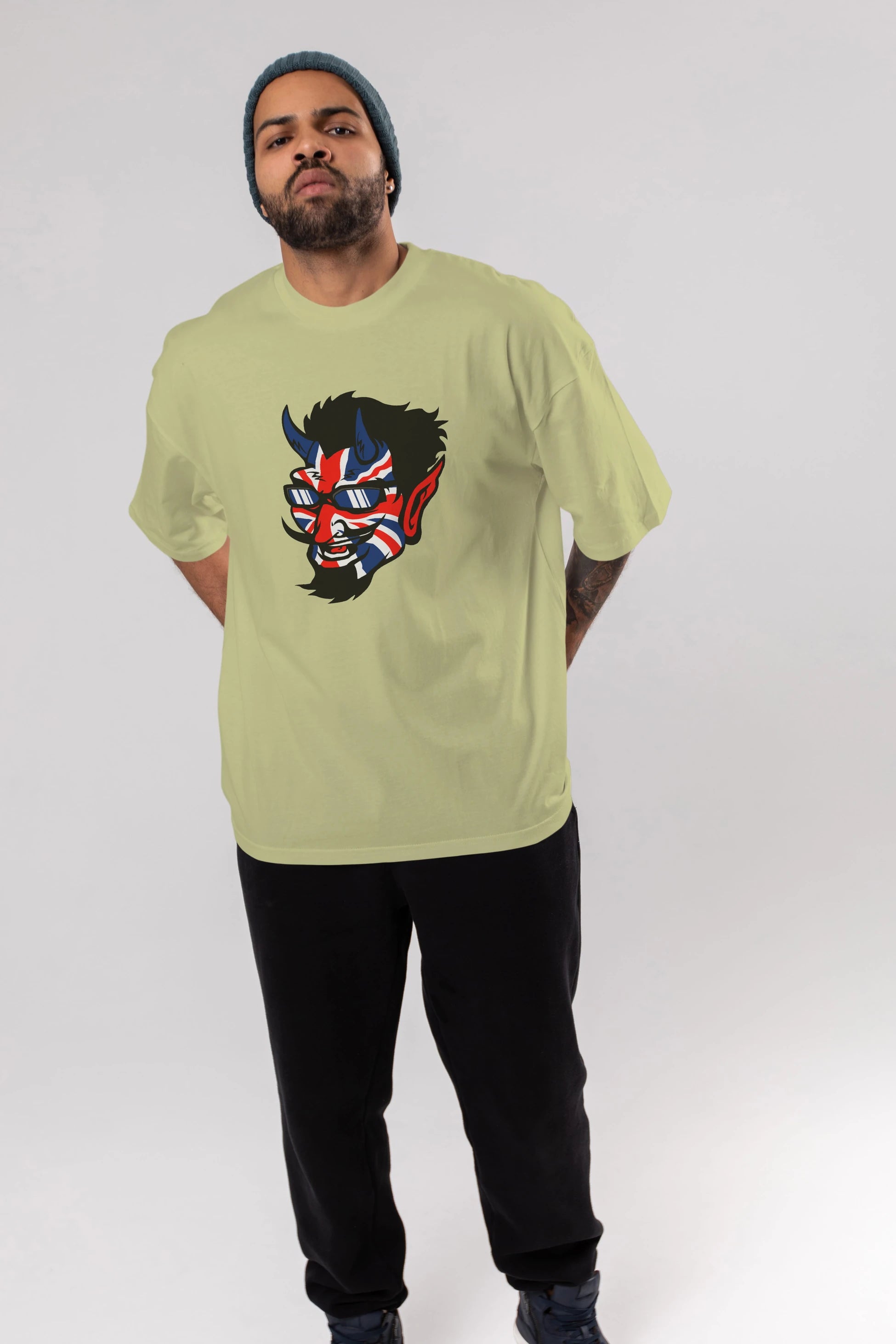 UK Devil Ön Baskılı Oversize t-shirt Erkek Kadın Unisex %100 Pamuk tişort