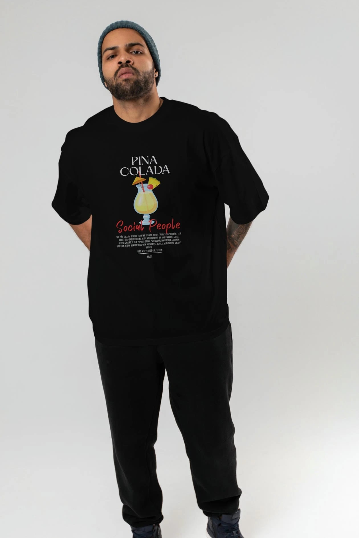 Pına Colada Kokteyl Serisi ön Baskılı Oversize t-shirt Erkek Kadın %100 Pamuk Bisiklet Yaka tişort
