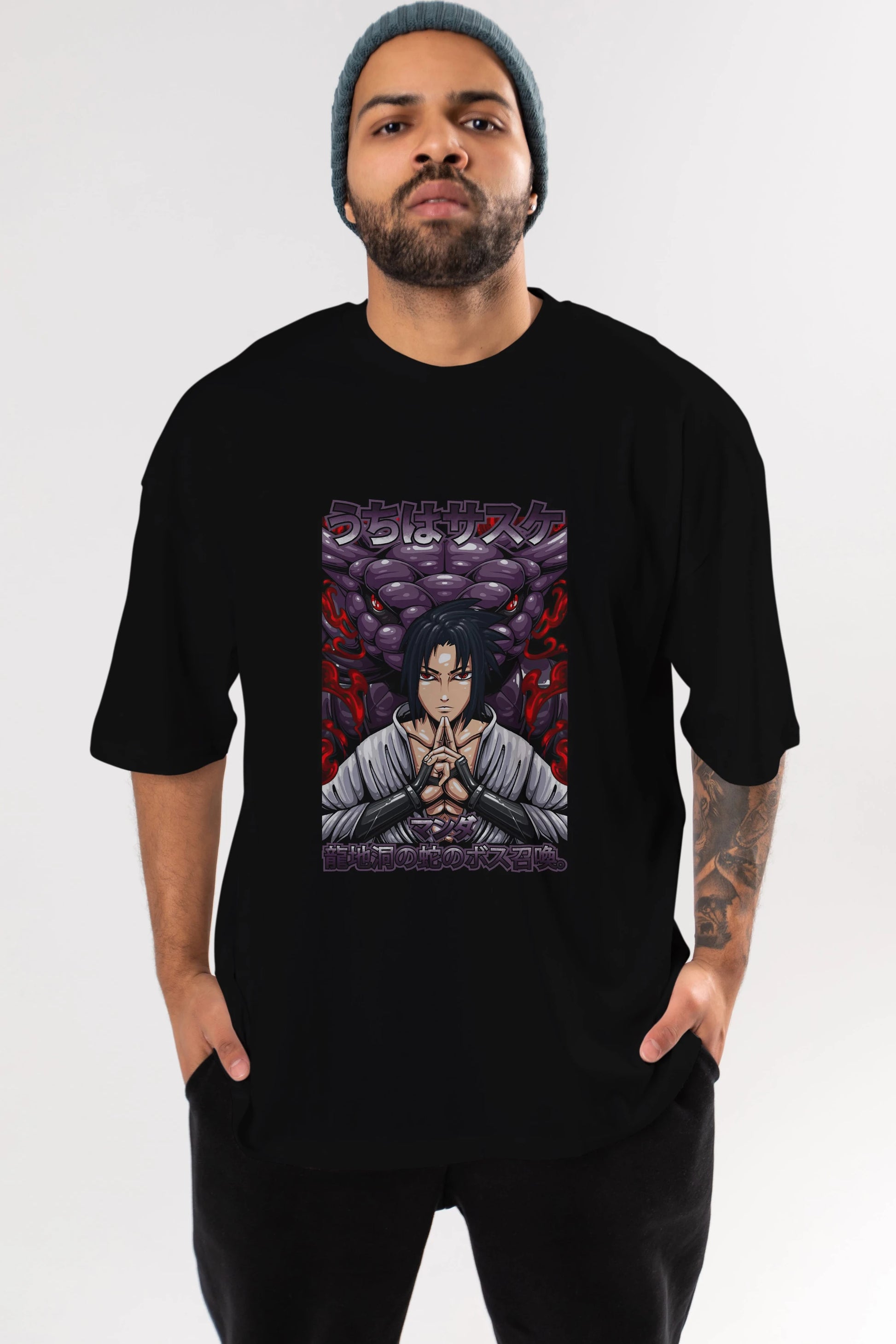 NARUTO SASUKE UCHIHA Anime Ön Baskılı Oversize t-shirt %100 pamuk Erkek Kadın Unisex