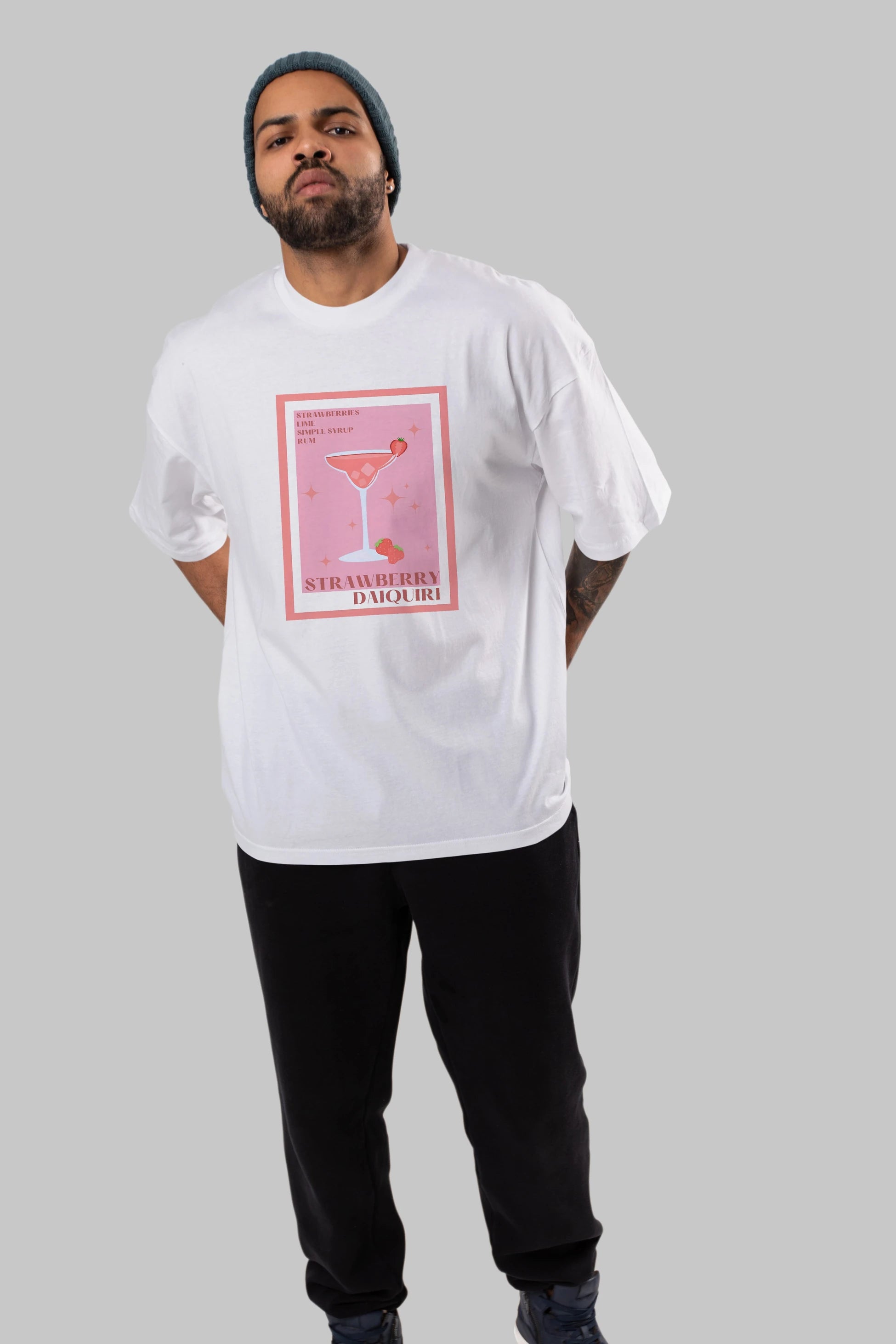 Strawberry Daiquiri Ön Baskılı Oversize t-shirt Erkek Kadın Unisex %100 Pamuk Bisiklet Yaka tişort