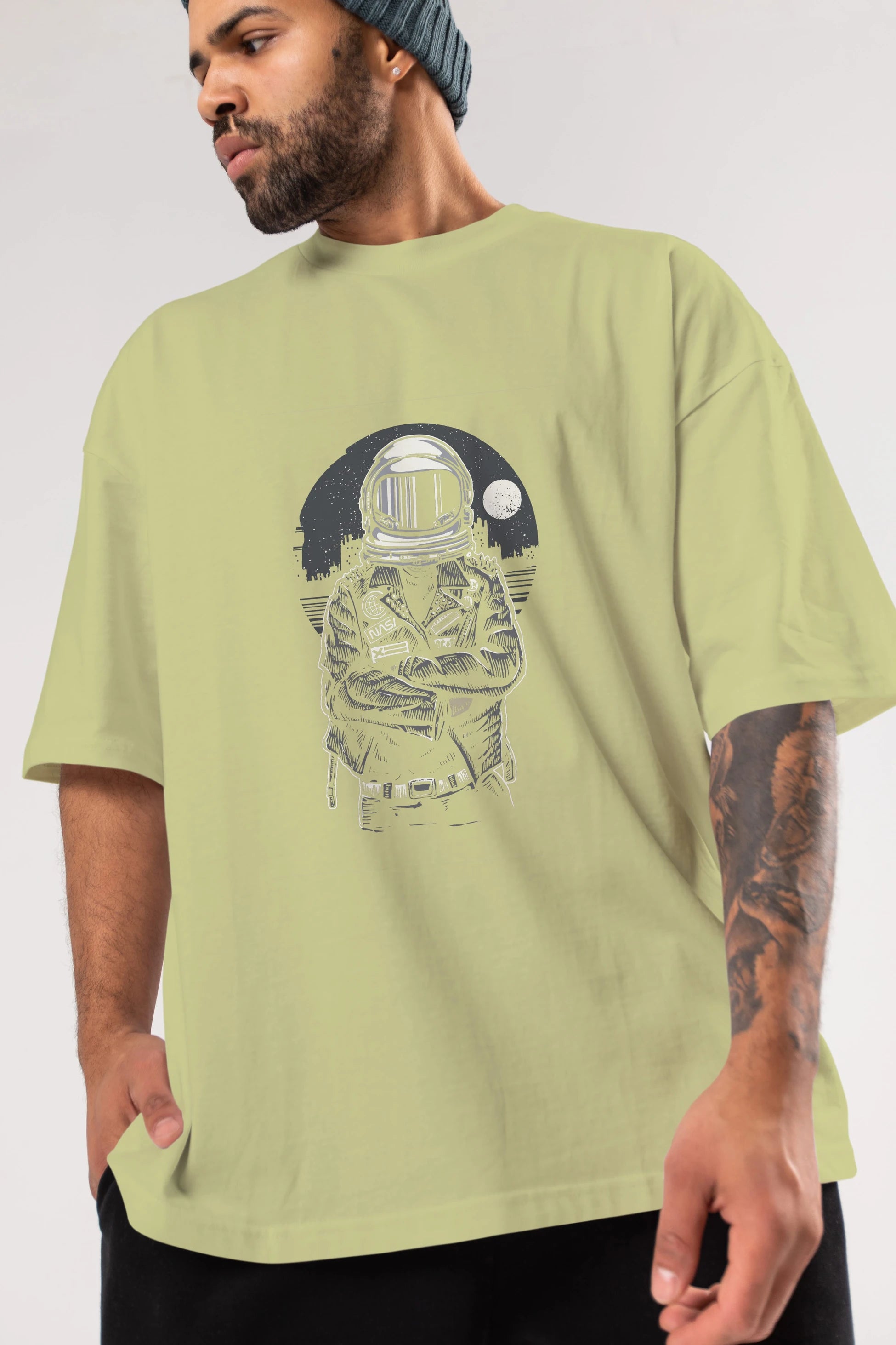 Astronaut Rebel Ön Baskılı Oversize t-shirt Erkek Kadın Unisex %100 Pamuk tişort