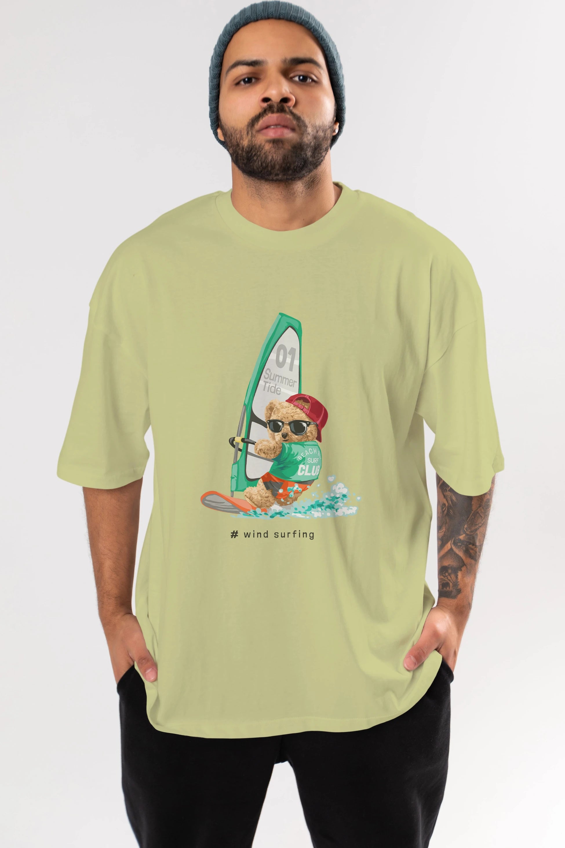 Teddy Bear Summer Tide Ön Baskılı Oversize t-shirt Erkek Kadın Unisex %100 Pamuk