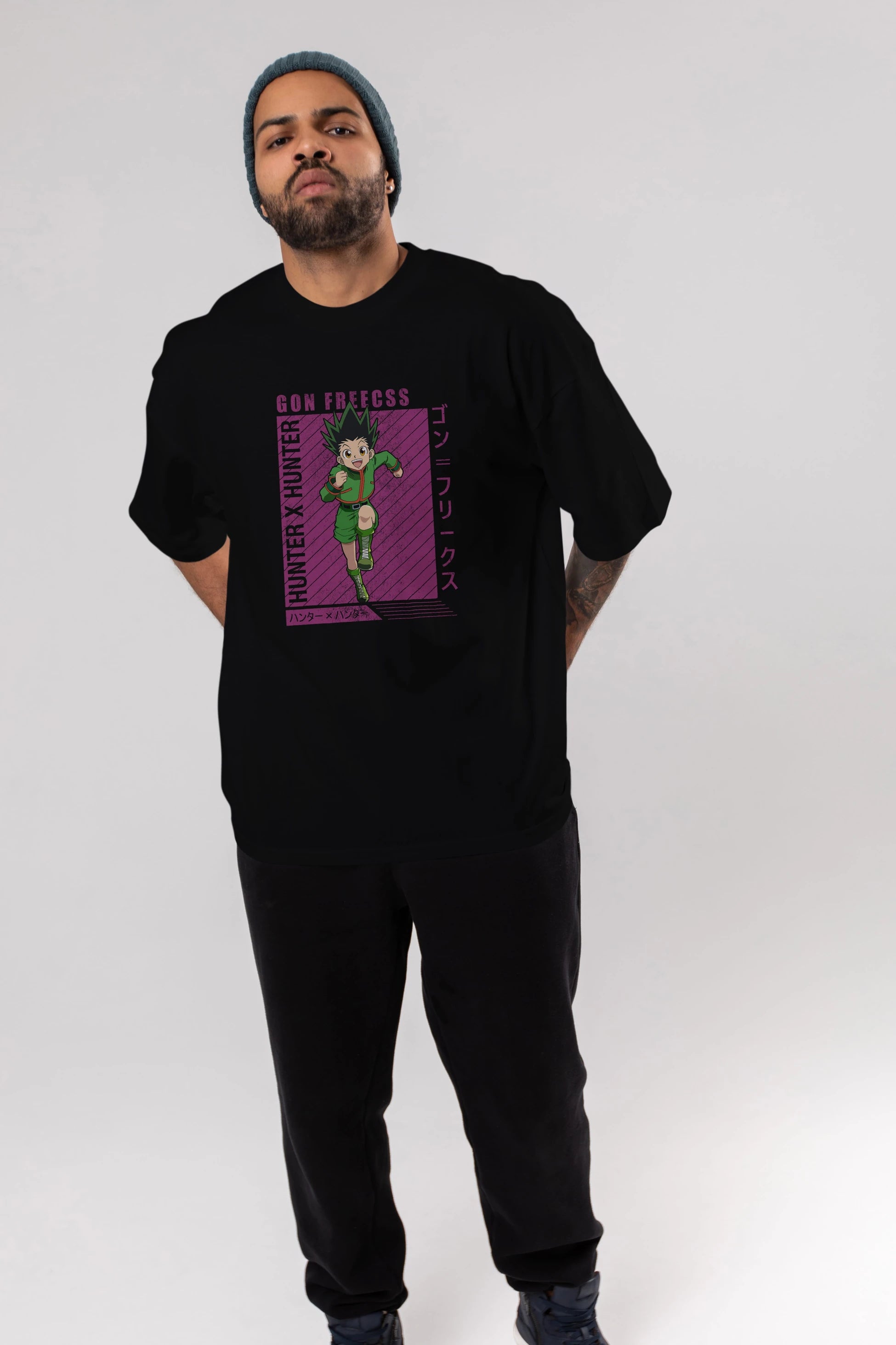 Gon Freecss HUNTER X HUNTER 3 Anime Ön Baskılı Oversize t-shirt %100 pamuk Erkek Kadın Unisex